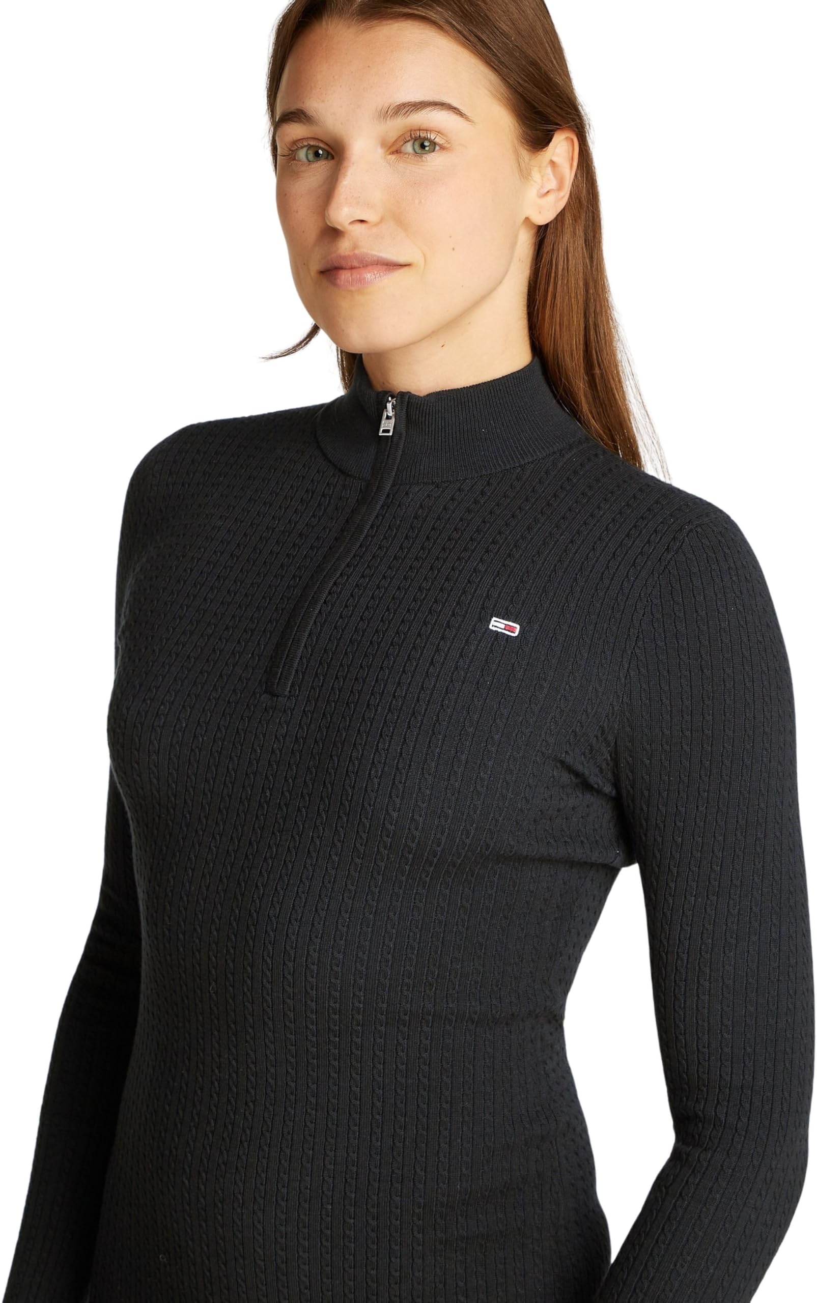 Tommy Jeans Tjw 1/4 Zip Sweater Cable Dress Dw0dw19490 Robe Pull Femme (Lot de 1)