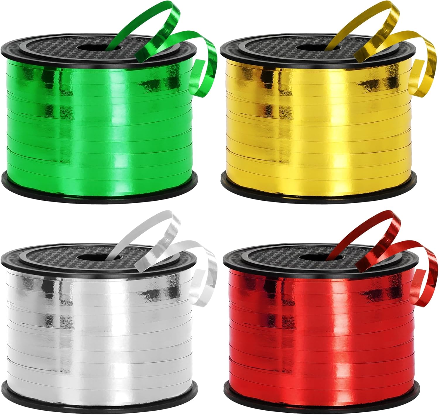 800 Yards Christmas Curling Ribbon, 4 Rolls Gift Wrapping Supplies, 1/5 Inches Wide Balloons String, Sparkling Plastic Xmas Metallic Ribbon, Christmas Decorations Holiday Wrapping Supplies for Craft