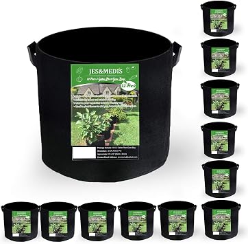 JES&MEDIS 12-Pack 3 Gallon Plant Grow Bags Thick Aeration Non Woven Fabric Flower Vegetable Pots with Handles Garden Container Black 3 Gallon_12 Pack
