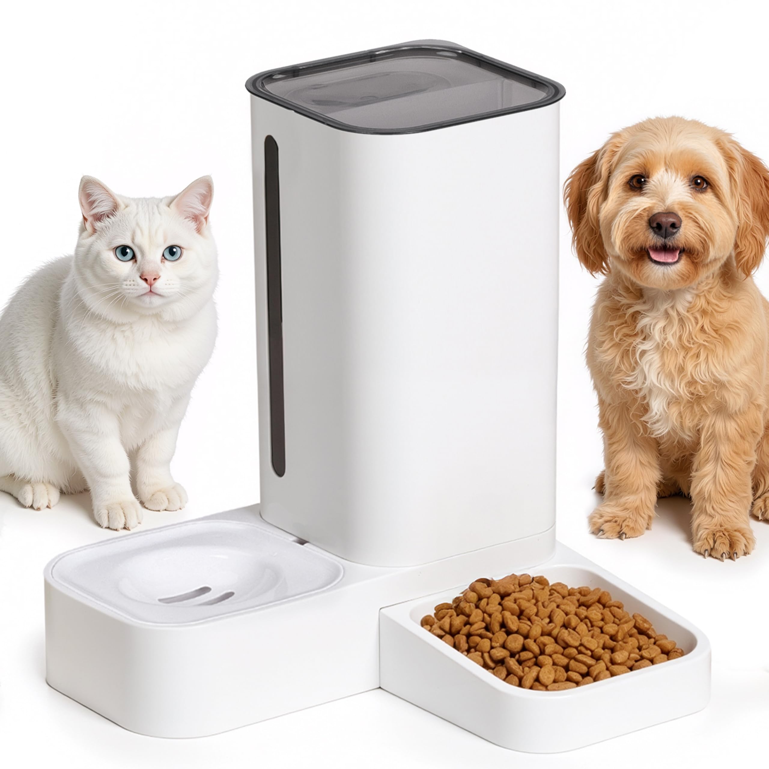 Automatic Feeder for Dogs and Cats - Gravity Feeder Bowl - Pet Water Dispenser -12.5 x 12.5 x 12.2 inches - Self-Feeding Food Dispenser for Small to