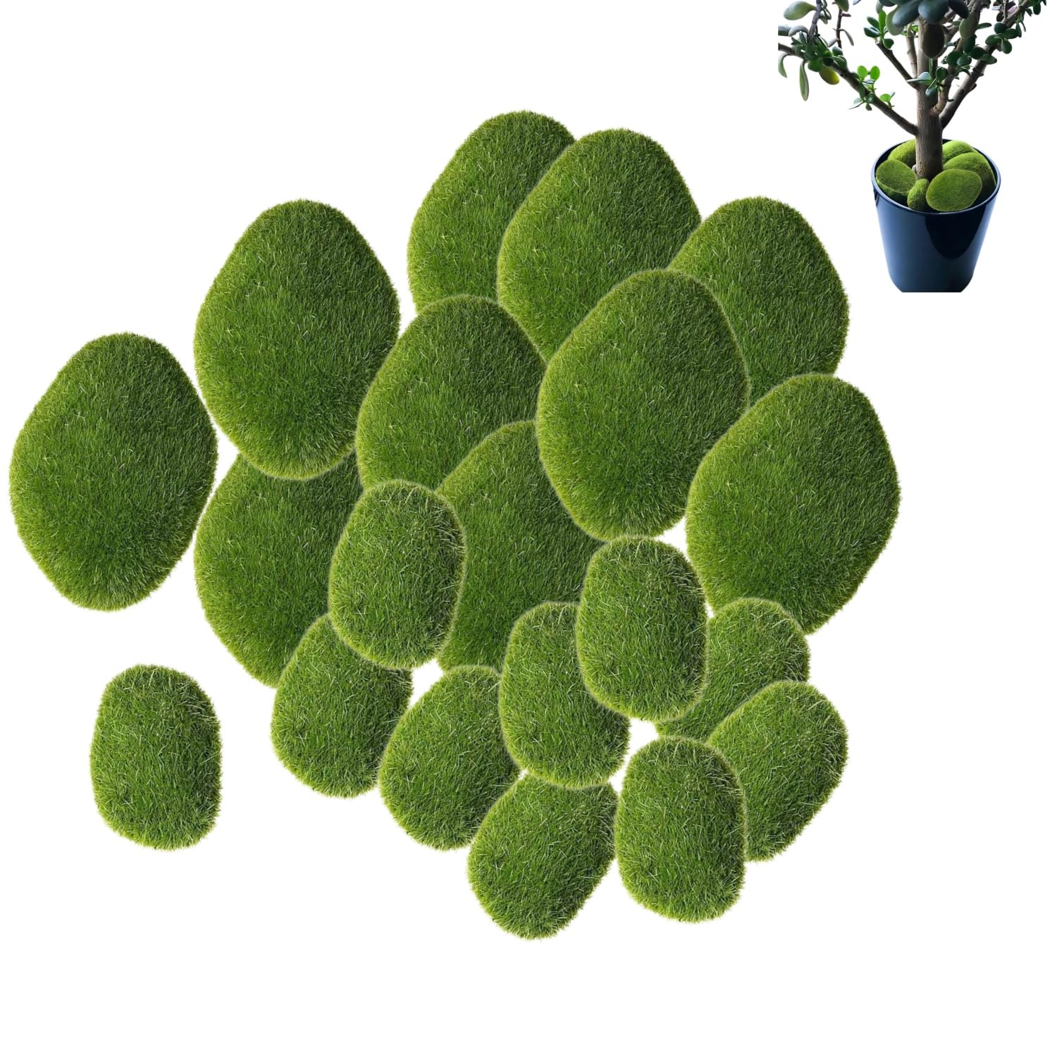 Bessy shop Artificial Moss Rocks,20 Pcs Decorative Faux Moss Balls,for Floral Arrangements,Terrarium Decor,Potted Plants Crafts,Green Foam Stones(2 Sizes)