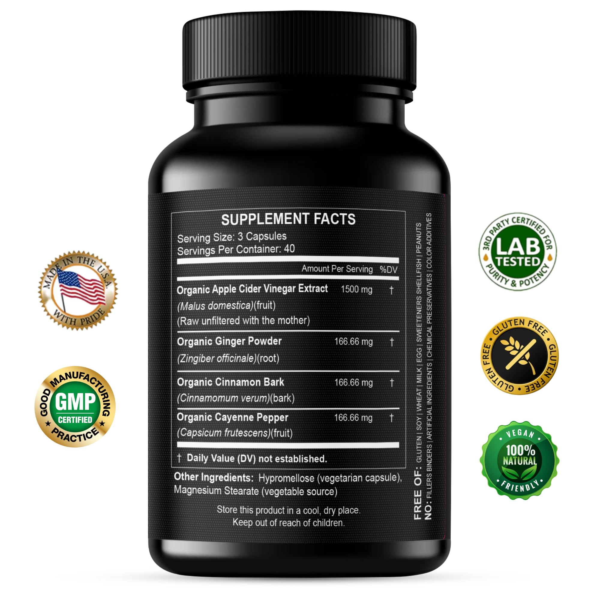 Apple Cider Vinegar Capsules 1500 mg Extract with the Mother - Extra Strength Raw Apple Cider Pills w Ginger Cayenne Cinnamon - Natural Detox Potent Digestion Cleansing System ACV Supplement — Amazon image 2