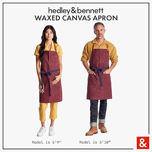 Miniatura 5 de hedley & bennett Waxman - Delantal de lona encerada 100 % algodón, resistente al agua, con bolsillos y correa ajustable para asar, hornear, hacer