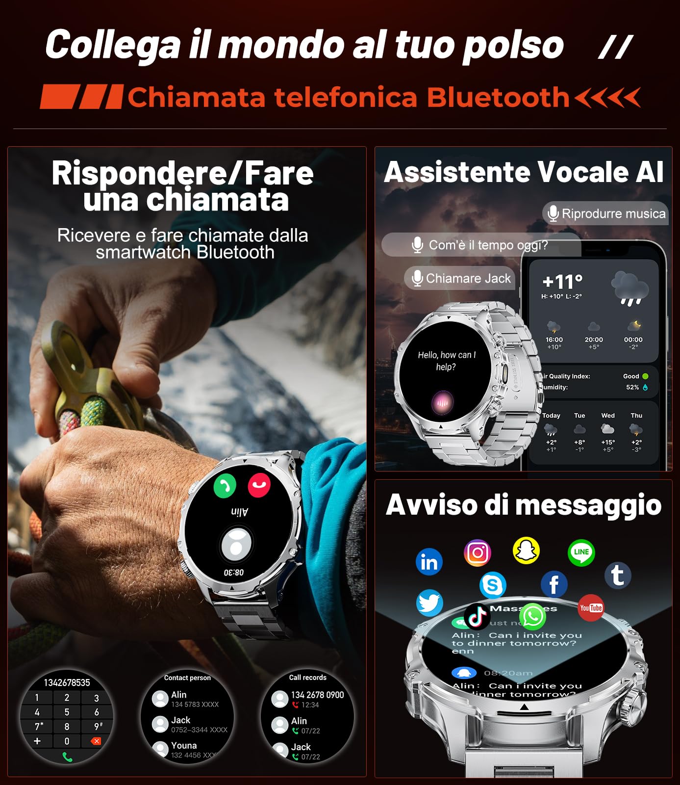 LIGE Smartwatch Uomo con Torcia LED/800mAh, 1.85'' HD Orologio Smartwatch con Chiamata Bluetooth, IP68 Impermeabile 110+ modalità Sportive Cardiofrequenzimetro SpO2 e Sonno per Android iOS