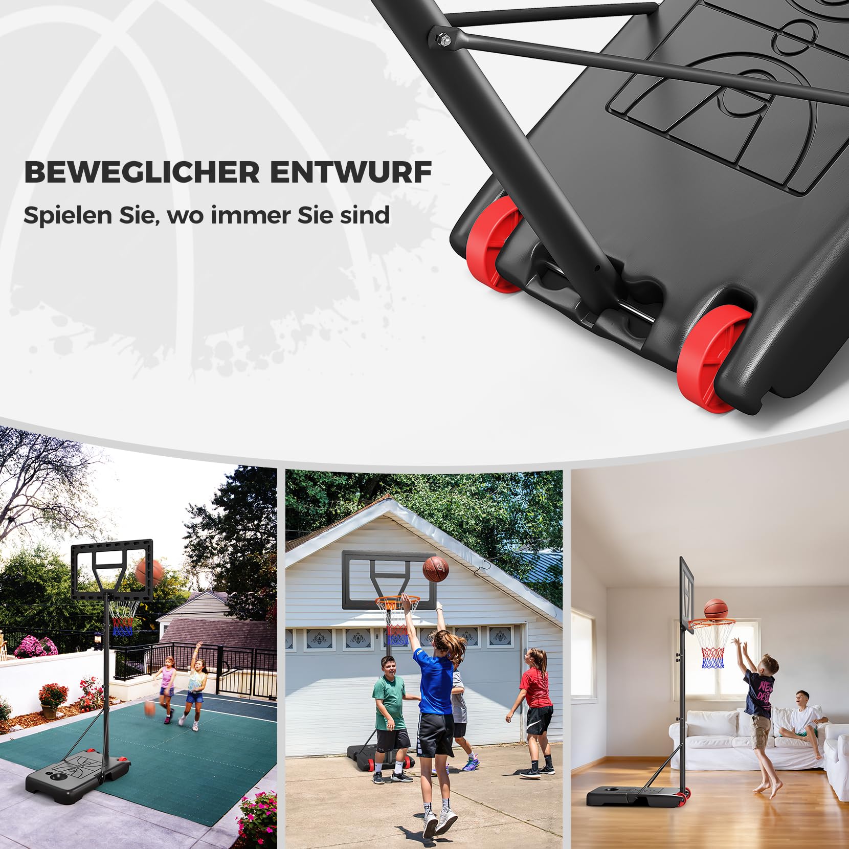 Yohood Basketballkorb Outdoor Kinder Höhenverstellbar 92-210cm Tragbar Wetterfest