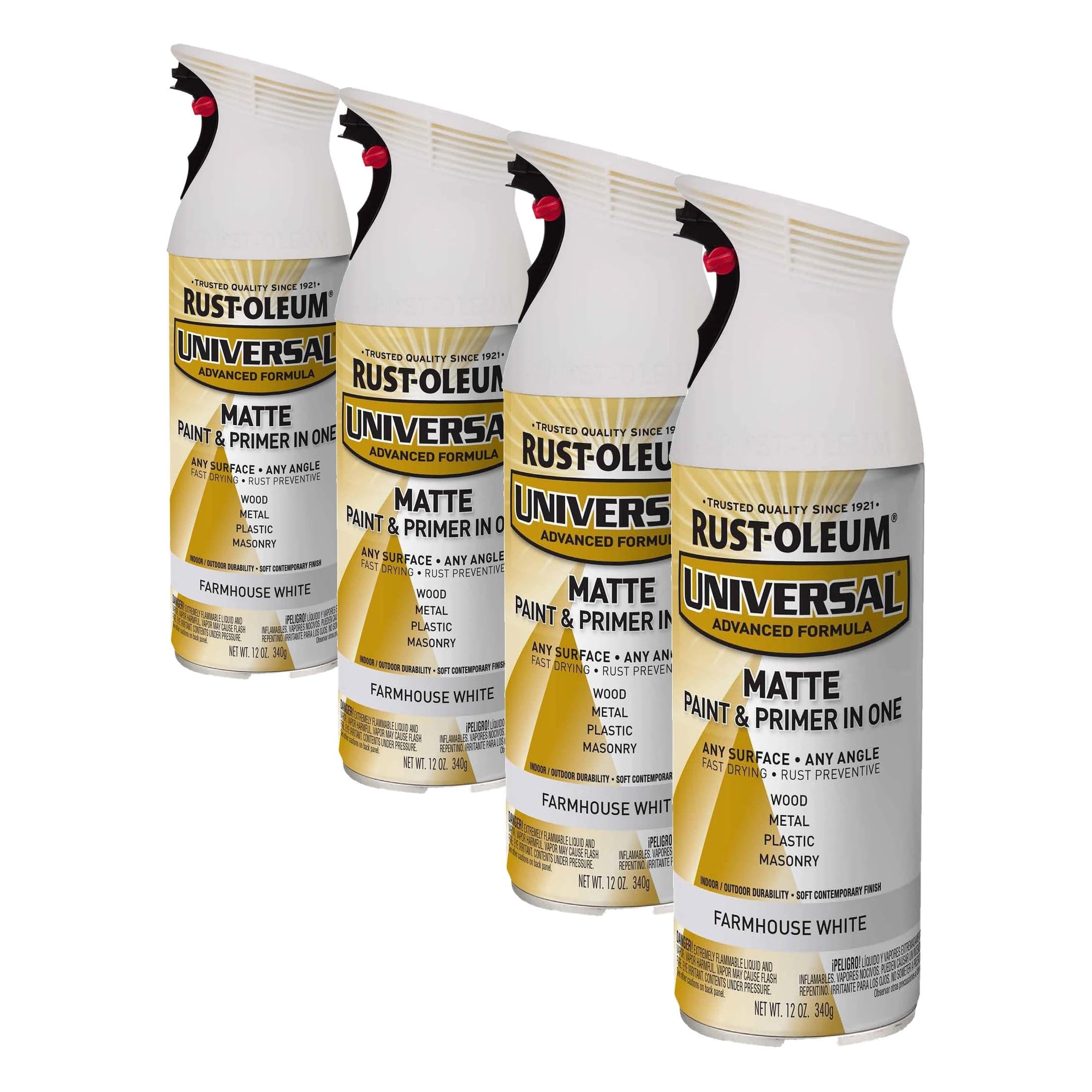 Rust-Oleum 376725 Universal All Surface Spray Paint, 12 oz, Matte Farmhouse White (Pack of 4)