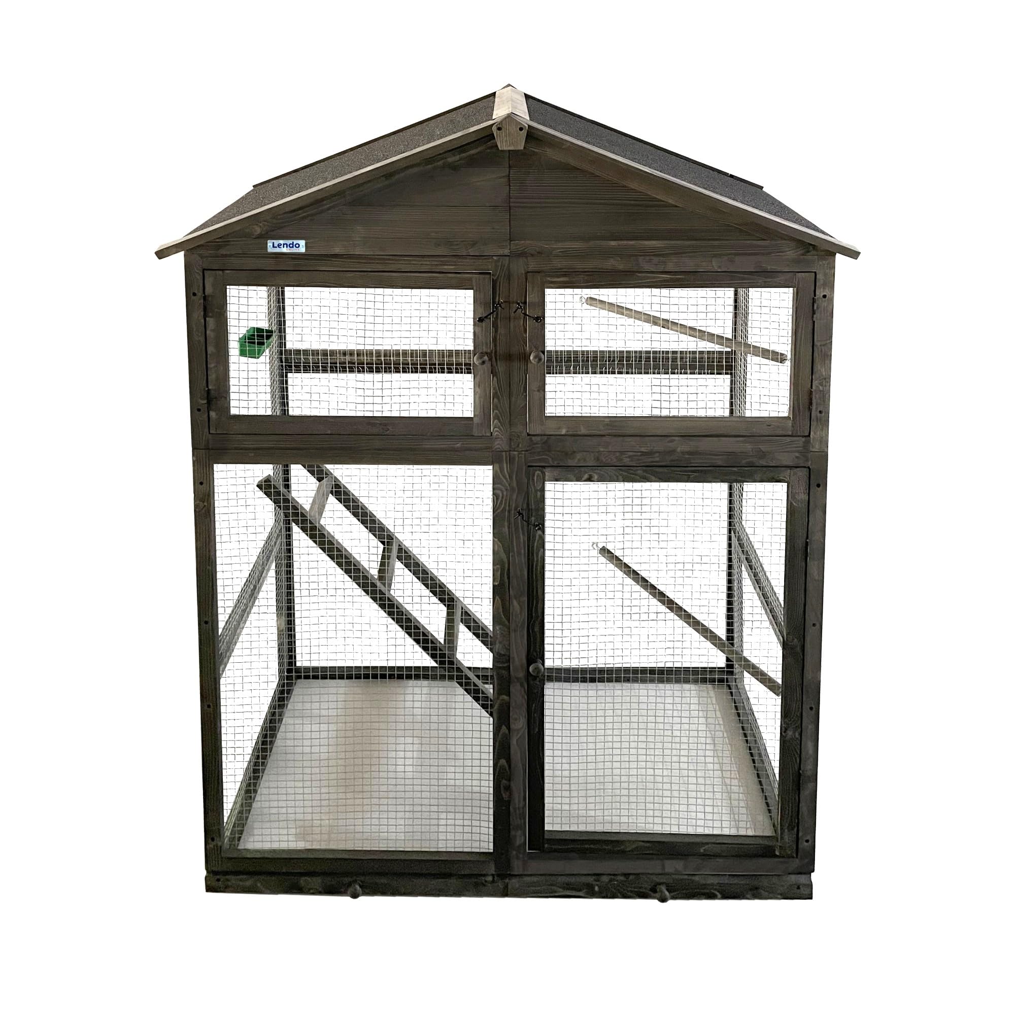Volière Extérieure en Bois Traité pour Oiseaux – Cage à Oiseaux avec Toit Bitumé, Mangeoire, Perchoirs et Tiroir Amovible – Volière pour Perruches, Canaris –115x58x164 cm (Gris)