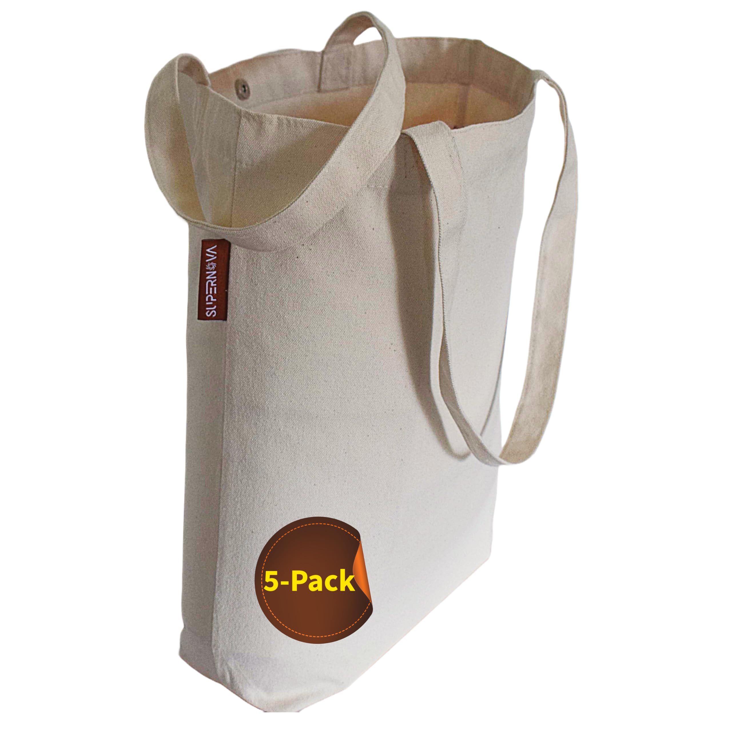 SUPERNOVA Lifestyle Premium 10oz (340gsm) 100% Natural Cotton Canvas Tote Bag Super Strong Reusable Grocery Shopping Bag, Ideal for Painting, Embroidery, Printing (5 x Gusseted Bottom (Tall)) โ image 1