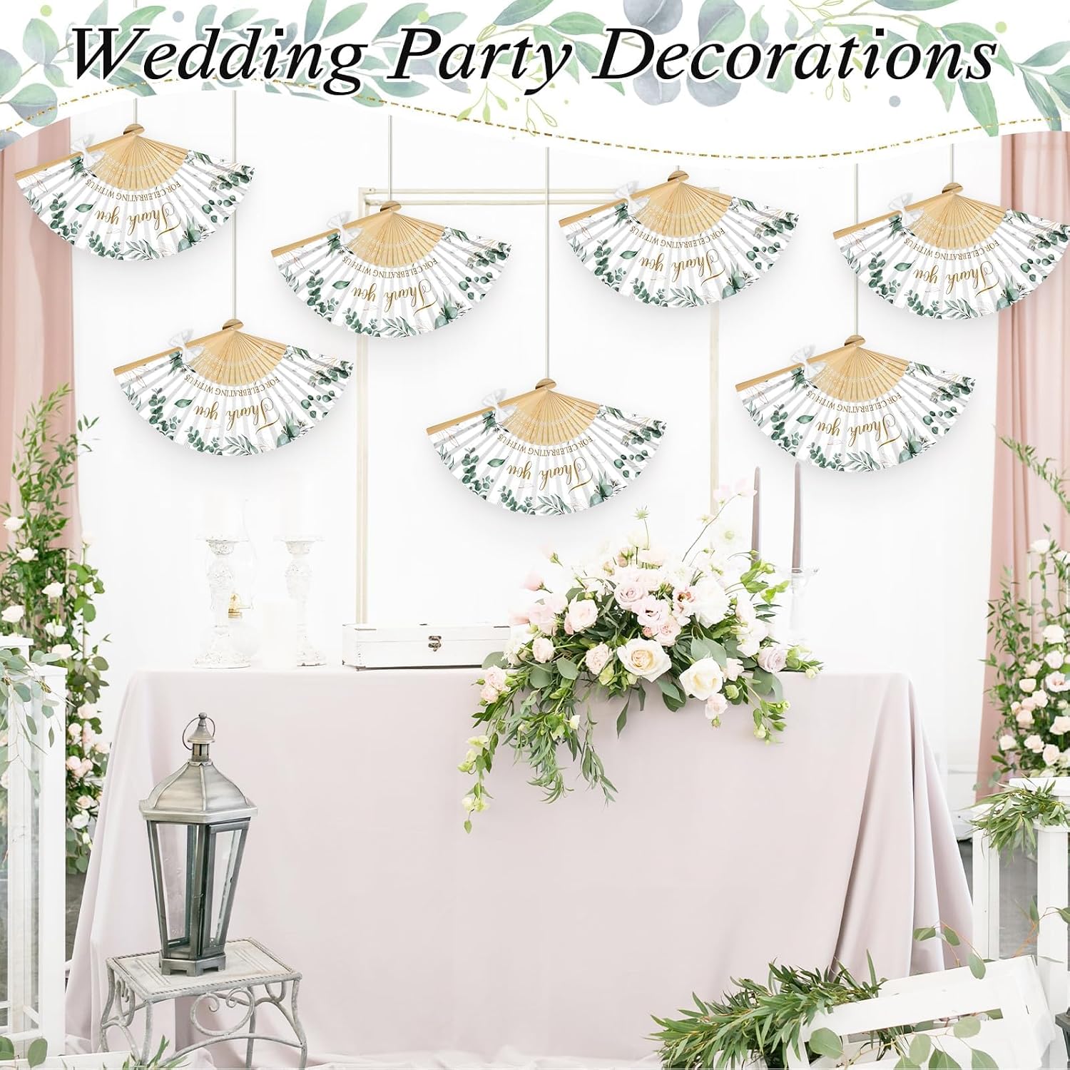 25 Packs Wedding Hand Fans for Guest Bulk Greenery Folding Hand Fans with 25 White Bows, Organza Bags and Thank You Tags Guest Favors for Outdoor Ceremonies & Bridal Showers (Eucalyptus Leaf)