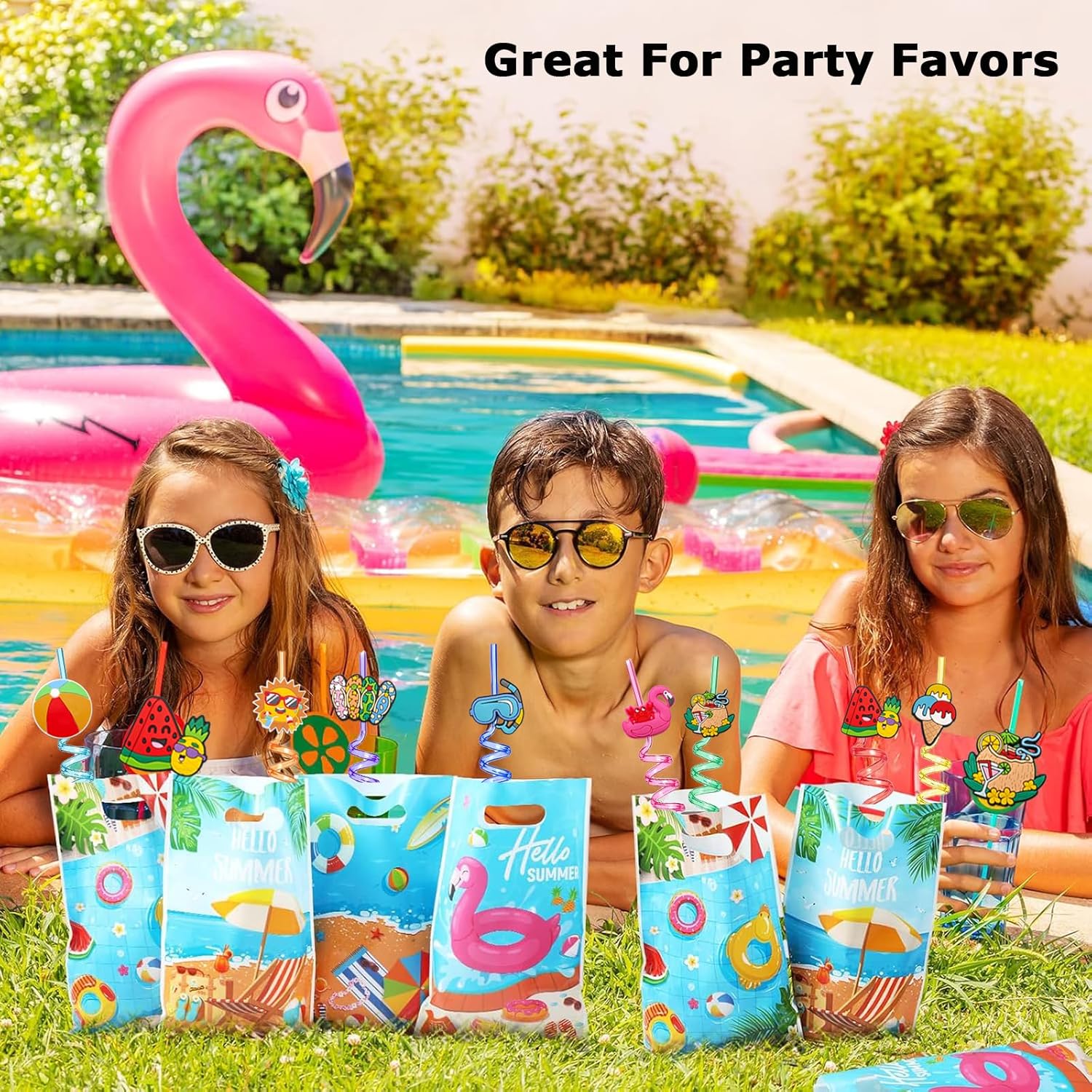 24Pcs Beach Drinking Straws, Summer Pool Beach Party Favors, Crazy Silly Straws, Hawaiian Birthday Goodie Bag Birthday Party Supplies Decorations with 2 PCS Cleaning Brushes - Image 7