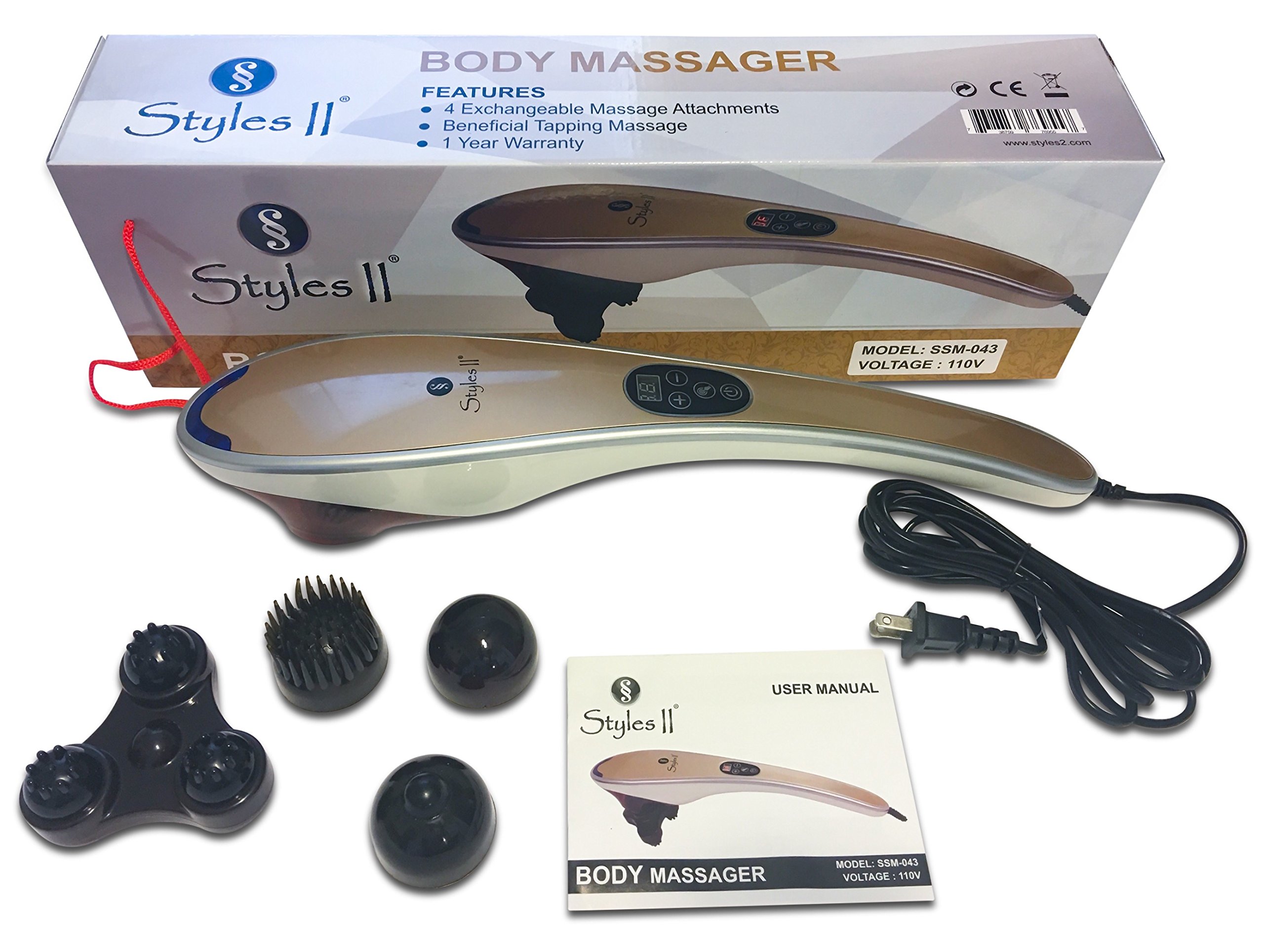 Styles II Ergonomic Deep Tissue Therapeutic Percussion Full Body Massager - Includes 4 Variable Attachments to Relieve Knots, Pains, Stiffness & Fatigue in Neck, Shoulder, Feet, HIPS, Back, Thigh