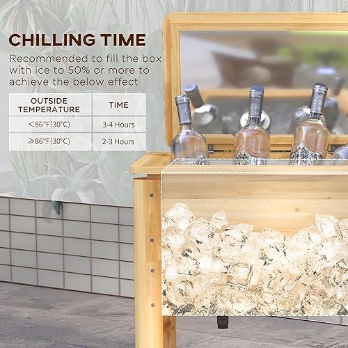Miniatura 6 de Outsunny Enfriador de madera para patio, 54 cuartos de galón, enfriador de bebidas al aire libre con abridor de botellas y 3 asas para patio
