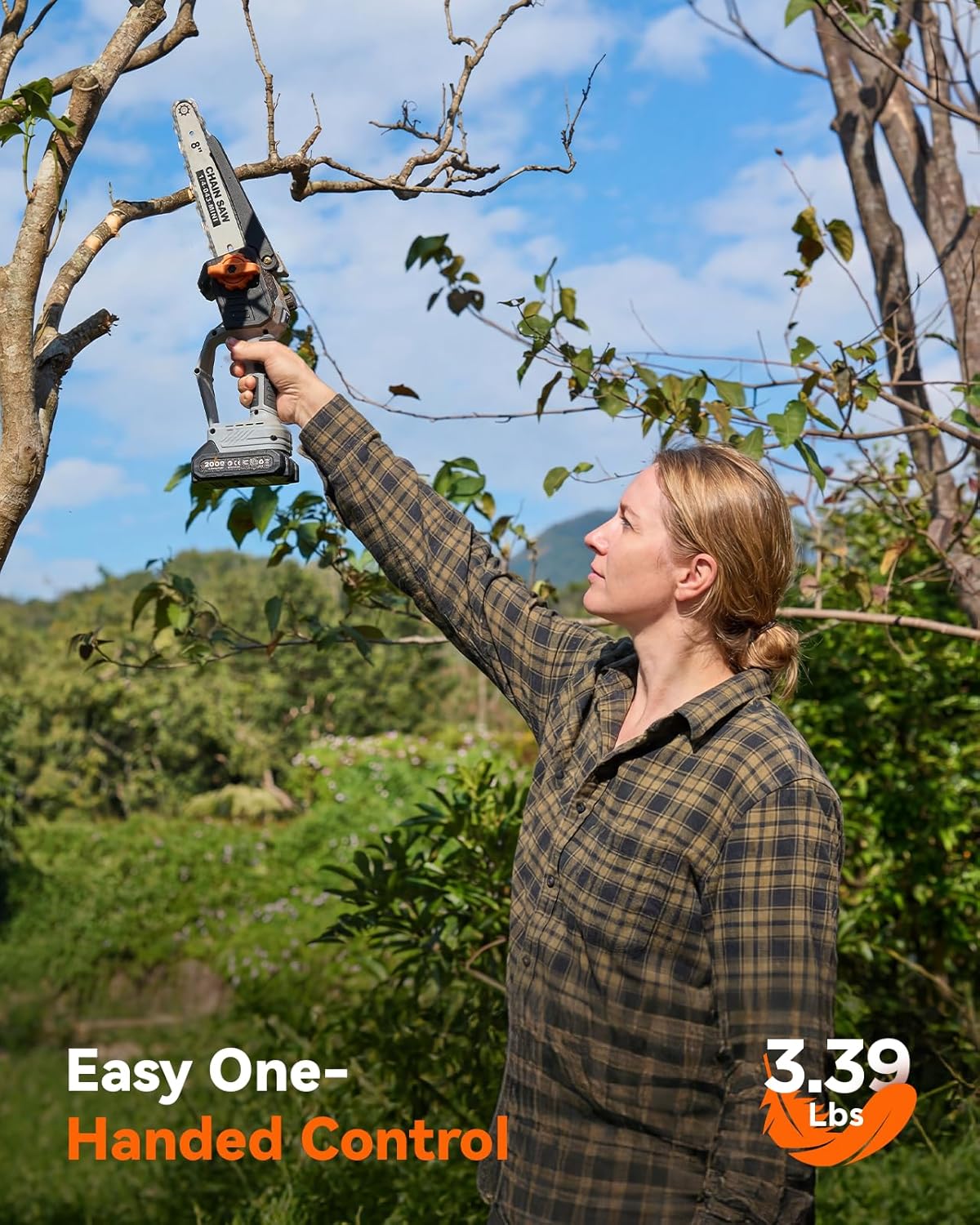 TaskStar 8-Inch Mini Chainsaw Cordless, Brushless Motor, 2×2000mAh Batteries, Lightweight One-Handed Electric Chainsaw for Cutting Thick Branches, Tree Trimming, Wood Cutting, Beginner Friendly - Image 5