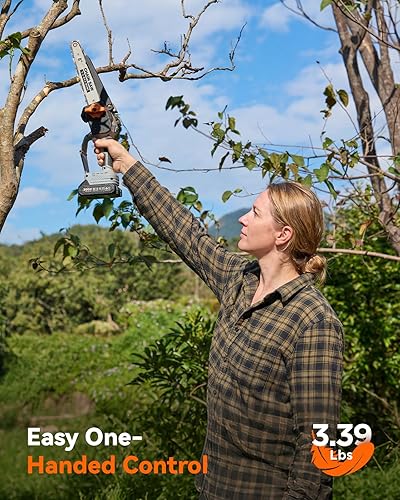 Miniatura 5 de TaskStar Mini motosierra de 8 pulgadas con motor sin escobillas, lubricación automática, una batería de 2.0 Ah y cargador, sierra de podar