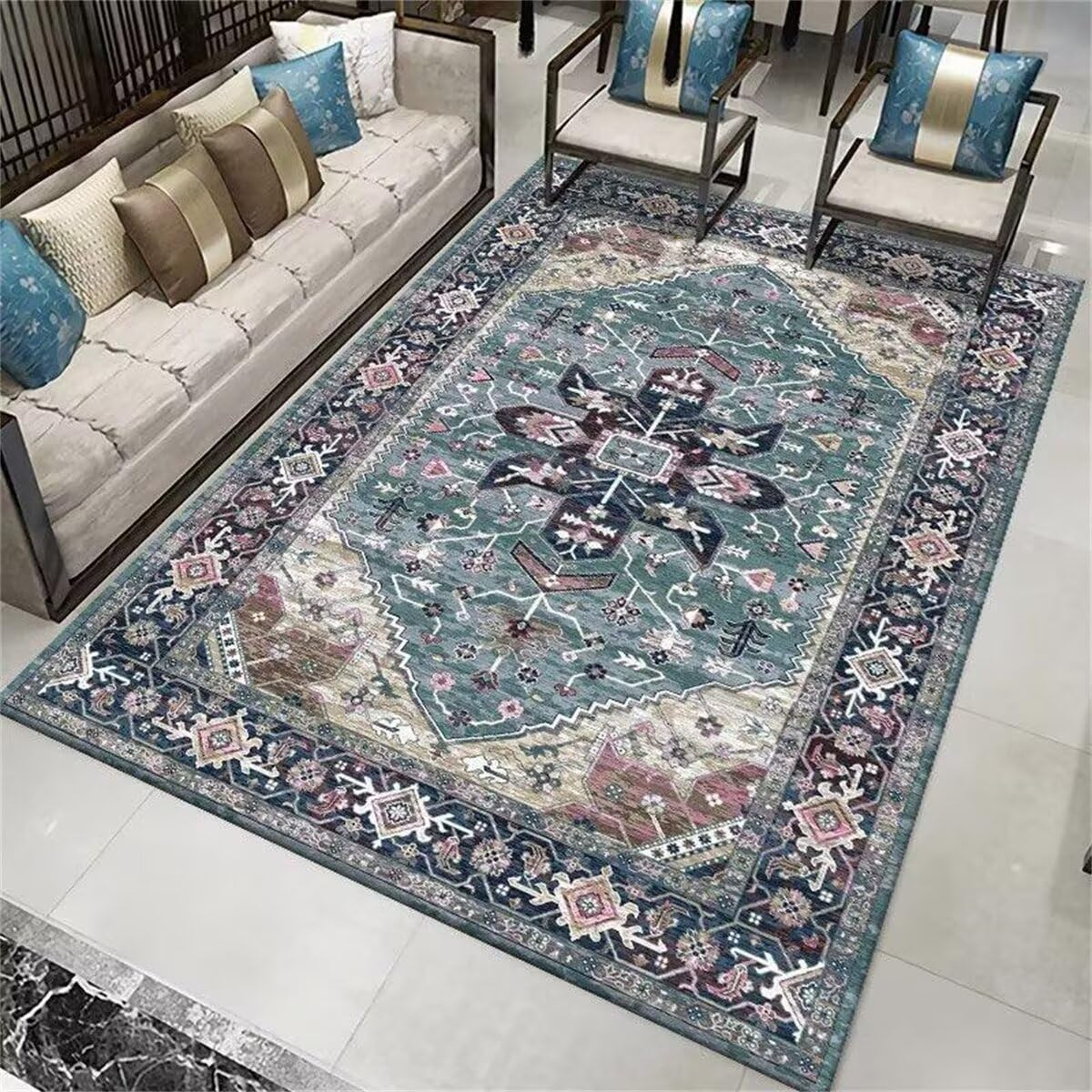 Tapis lavable 160x200 cm bleu pastel pour éliminer les taches