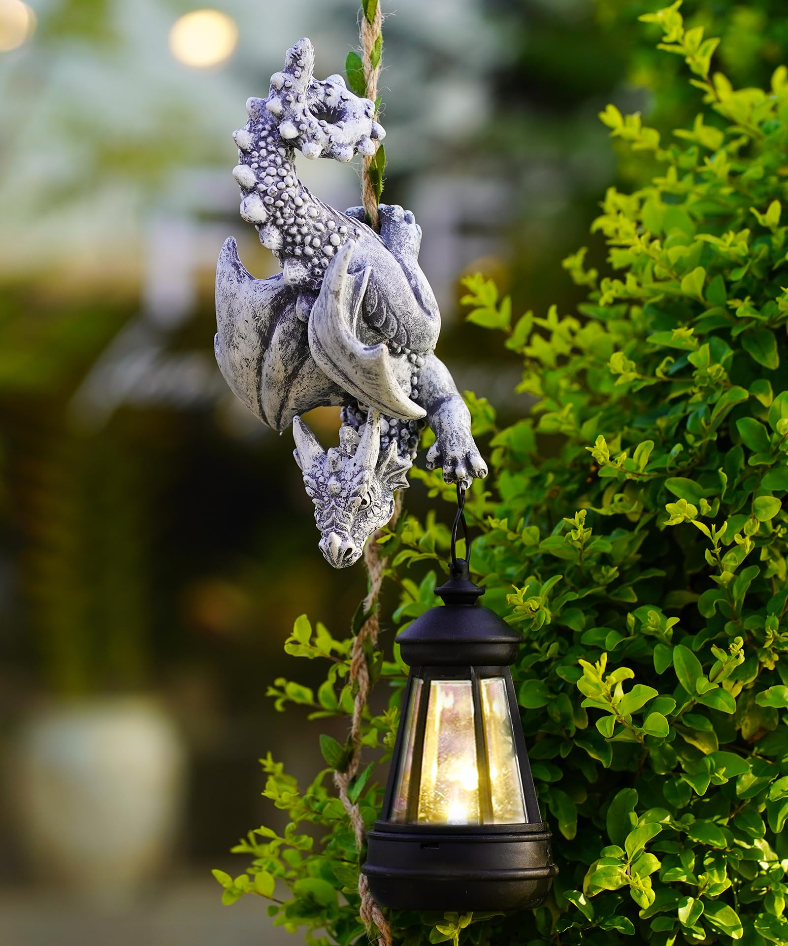 Yeomoo Solar Dragon Garden Ornaments Outdoor - Resin Hanging Climbing Statue with Lantern Lights for Yard Porch Lawn Wall Tree Decor - Birthday Gifts for Women Men Mum