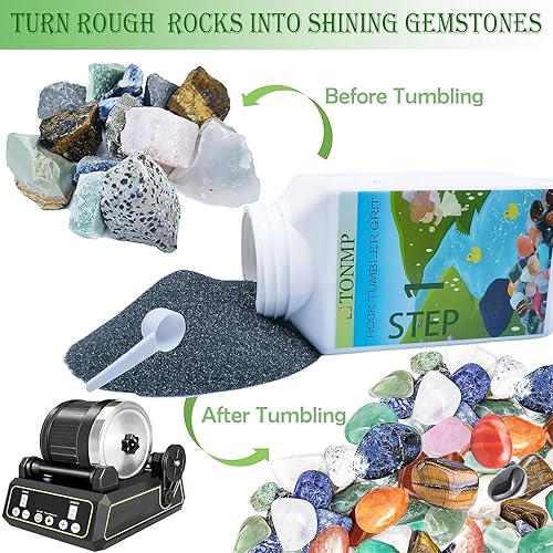 Miniatura 5 de Juego de vaso de roca de 10 libras, repuesto de esmalte de grano de roca  medios de batido de 4 pasos (grueso, mediano, prepulido, pulido final),