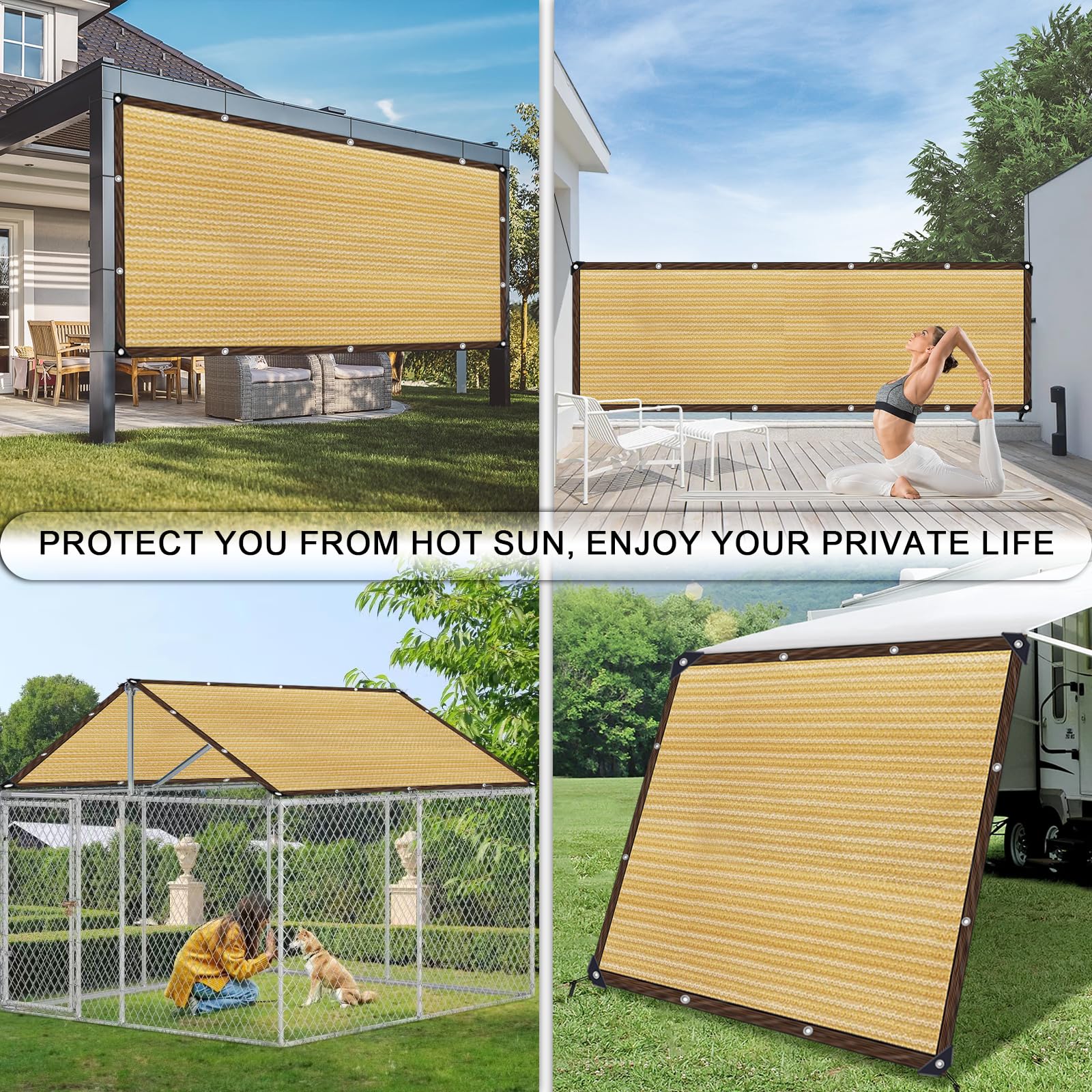Tenda da sole rettangolare con occhielli, traspirante, rete di ombreggiatura per esterni, per casa, terrazza, giardino, piante, recinzione, canile, campeggio, beige