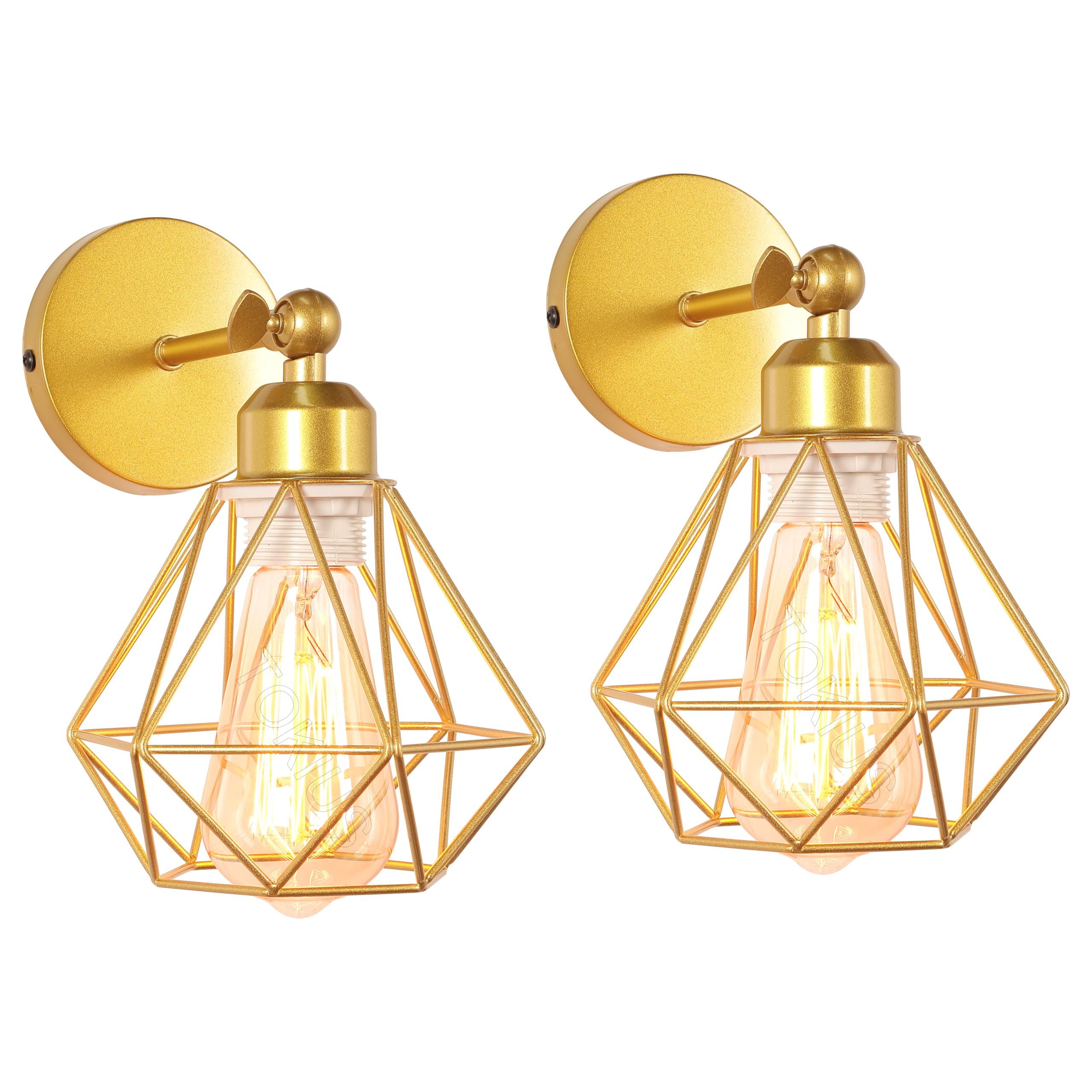 TOKIUS 2 Piezas Apliques de Pared Vintage Diseño de Jaula de Hierro Ø 16cm Negro Industrial Lámpara Pared Interior Lámpara de Techo Ajustable para Pasillo Escalera Dormitorio (Dorado)