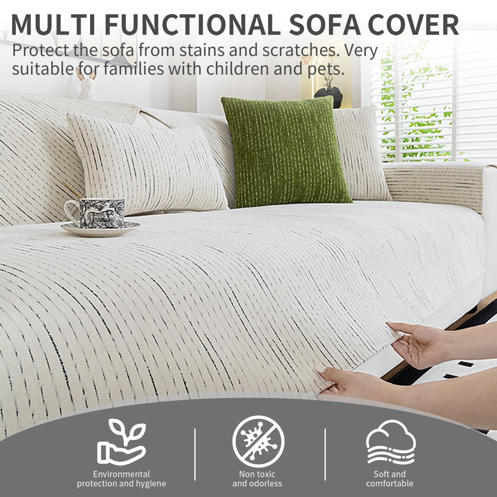 Housse de coussin matelassée cousue en chenille douce pour la peau et résistante aux éclaboussures pour canapé sectionnel en forme de L 1/2/3/4 places