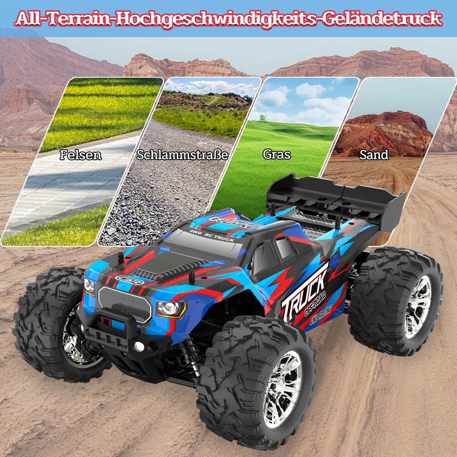 40 KM/H Ferngesteuertes Auto,1:16 RC Auto Ferngesteuert Monstertruck RC Car | Schnelles Ferngesteuertes Auto Monster Truck RC Auto für Erwachsene Verbesserung des Metallantriebssystems und der Federung