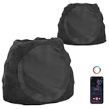Outdoor Speakers Bluetooth Waterproof Patio TWS Connection Outdoor Bluetooth Speakers Wireless Solar Powered and Rechargeable Rock Speaker for Patio Pool,Backyard (Granite, 2 Pack)