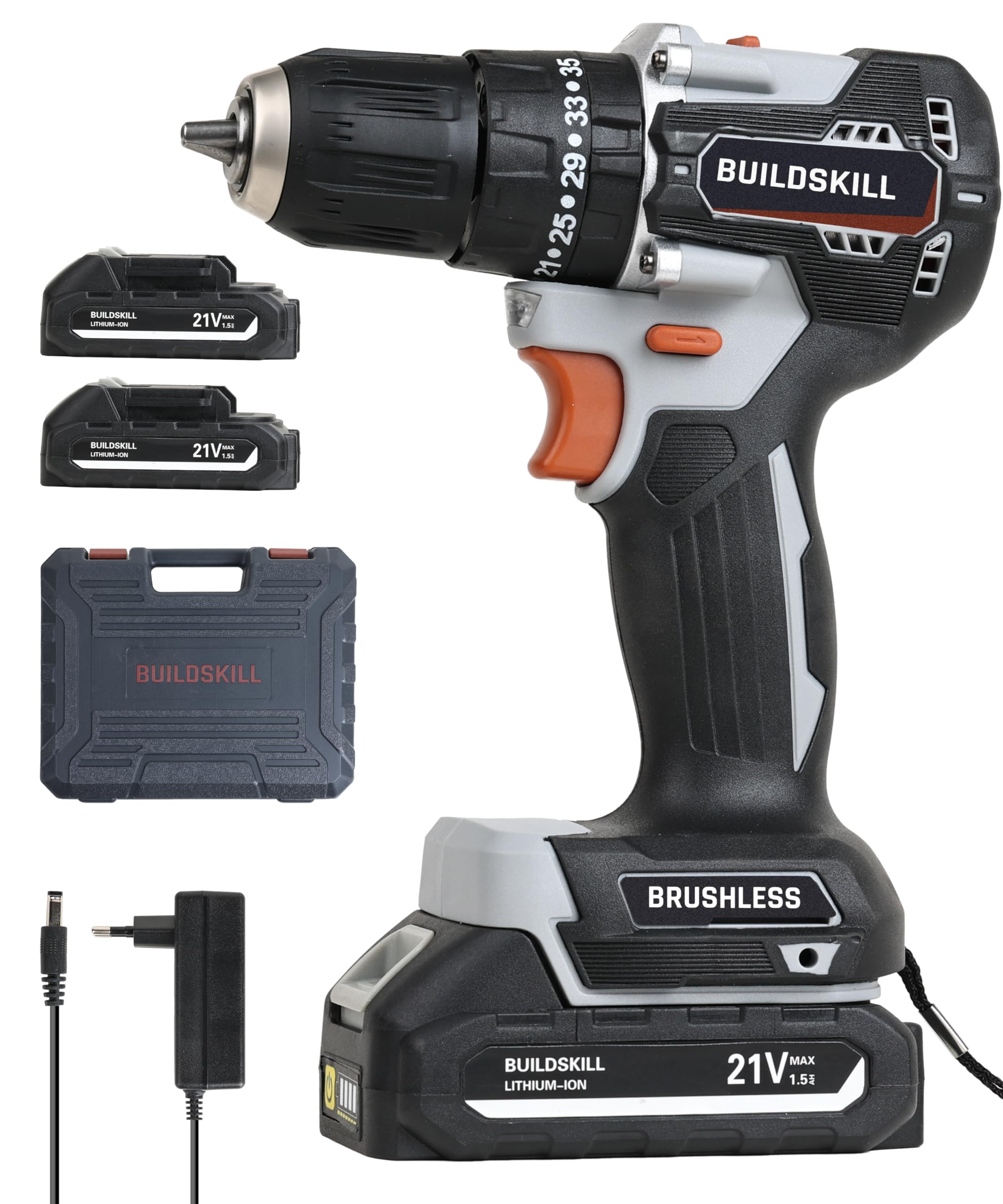 BUILDSKILL 21V Impact Brushless Cordless Drill Machine for Home Use | 10MM Keyless Chuck | 2x1.5 Ah Battery | Charger | Variable Speed | LED Light | Battery Drill Machine | 6 Months Warranty (B0D9FRW1DW) Amazon Price History, Amazon Price Tracker