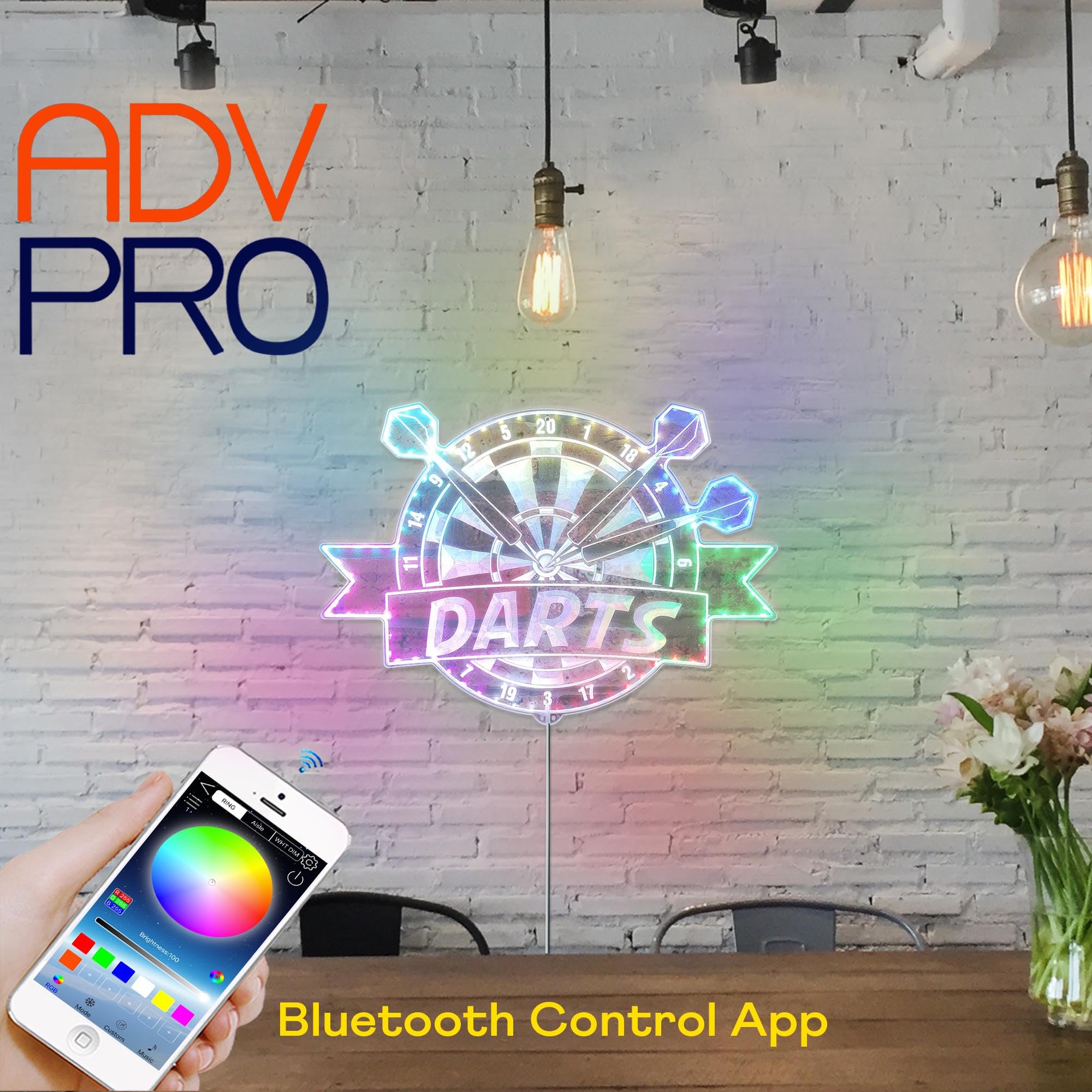 ADVPRO Darts Bar Cafe Pub Game Room RGB Dynamic Glam LED Znak - Wycięty kształt - Inteligentna dekoracja ścienna 3D - Wielokolorowe dynamiczne oznakowanie st06s22-fnd-i0299-c