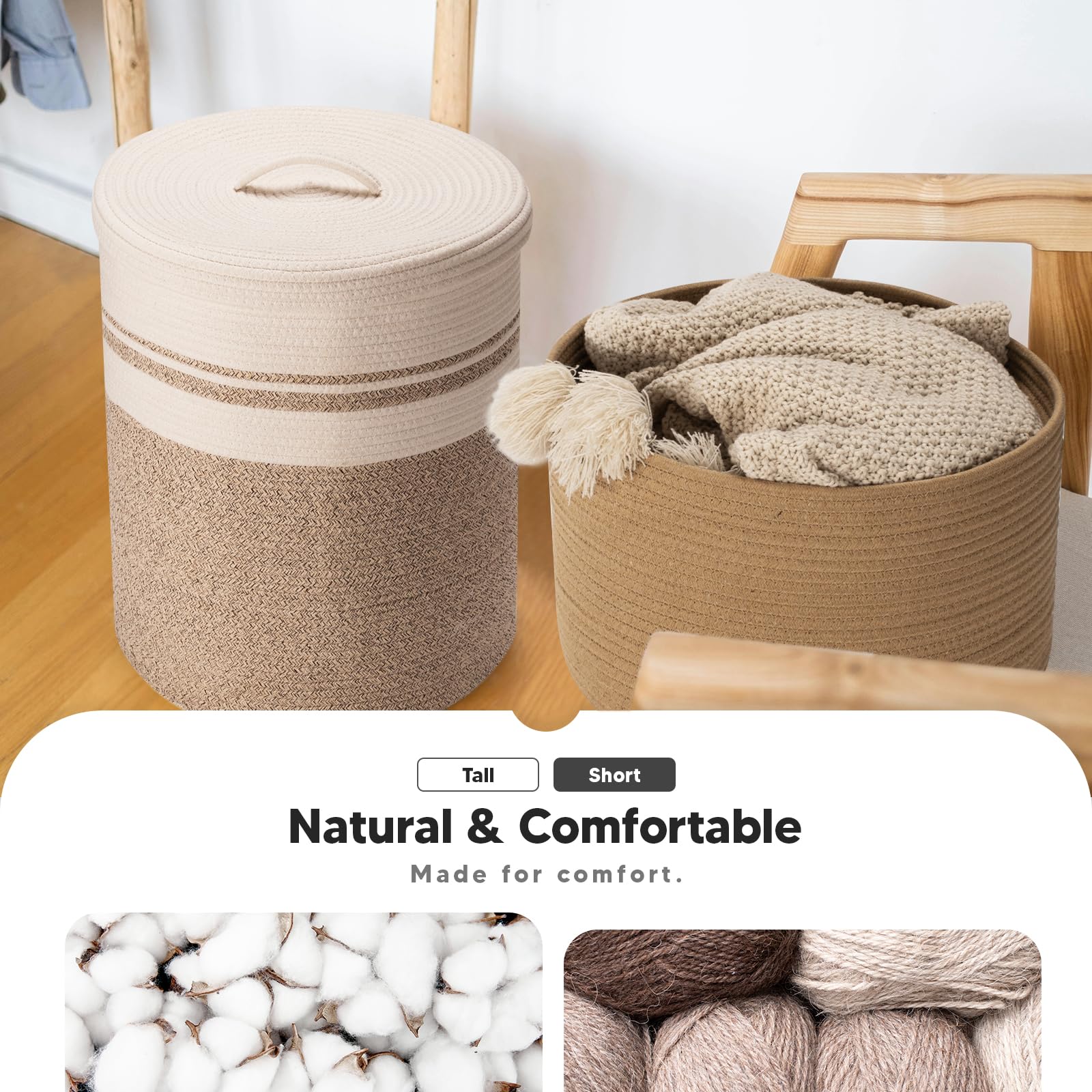 Cesta de Cuerda de Algodón para la Colada 32L con Tapa 40 x 25cm