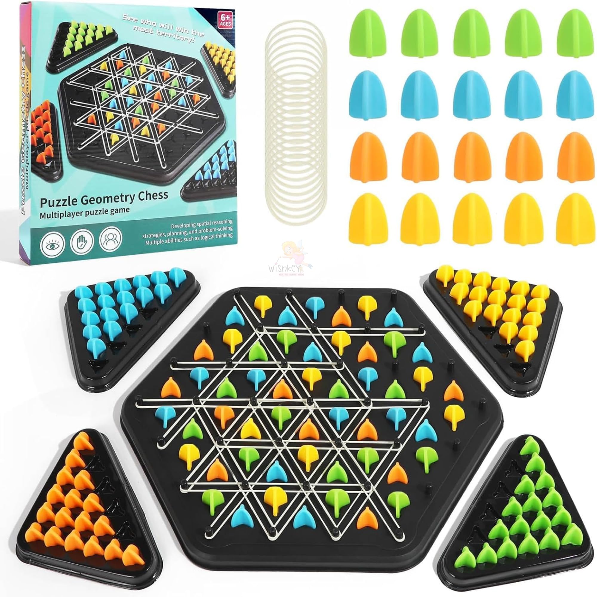 Wishkey Chain Triangle Chess Triggle Rubber Band Strategy Board Game STEM Learning Geoboard Puzzle for Kids & Adults, 2-4 Players Family Fun Night Party Game, Educational Geometry & Brain Teaser Toy-picture-19