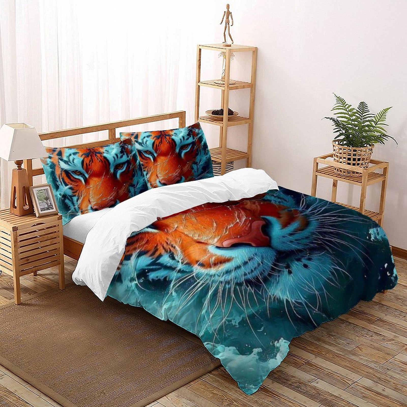 Housse de couette tigre 260x220 en microfibre imprimée 3D avec fermeture éclair pour lit d'enfant