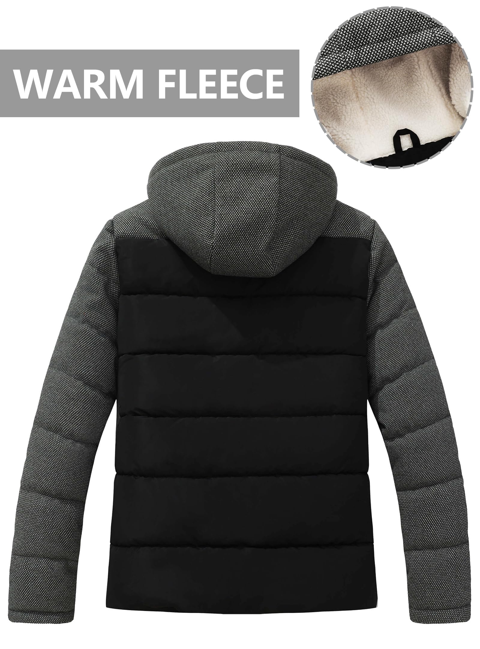 Zaitun Herren Winterjacke Warme Fleecejacke Gefüttert Windbreaker mit Kapuze Winddichte Outdoor Jacken Thermo Puffer Jacke