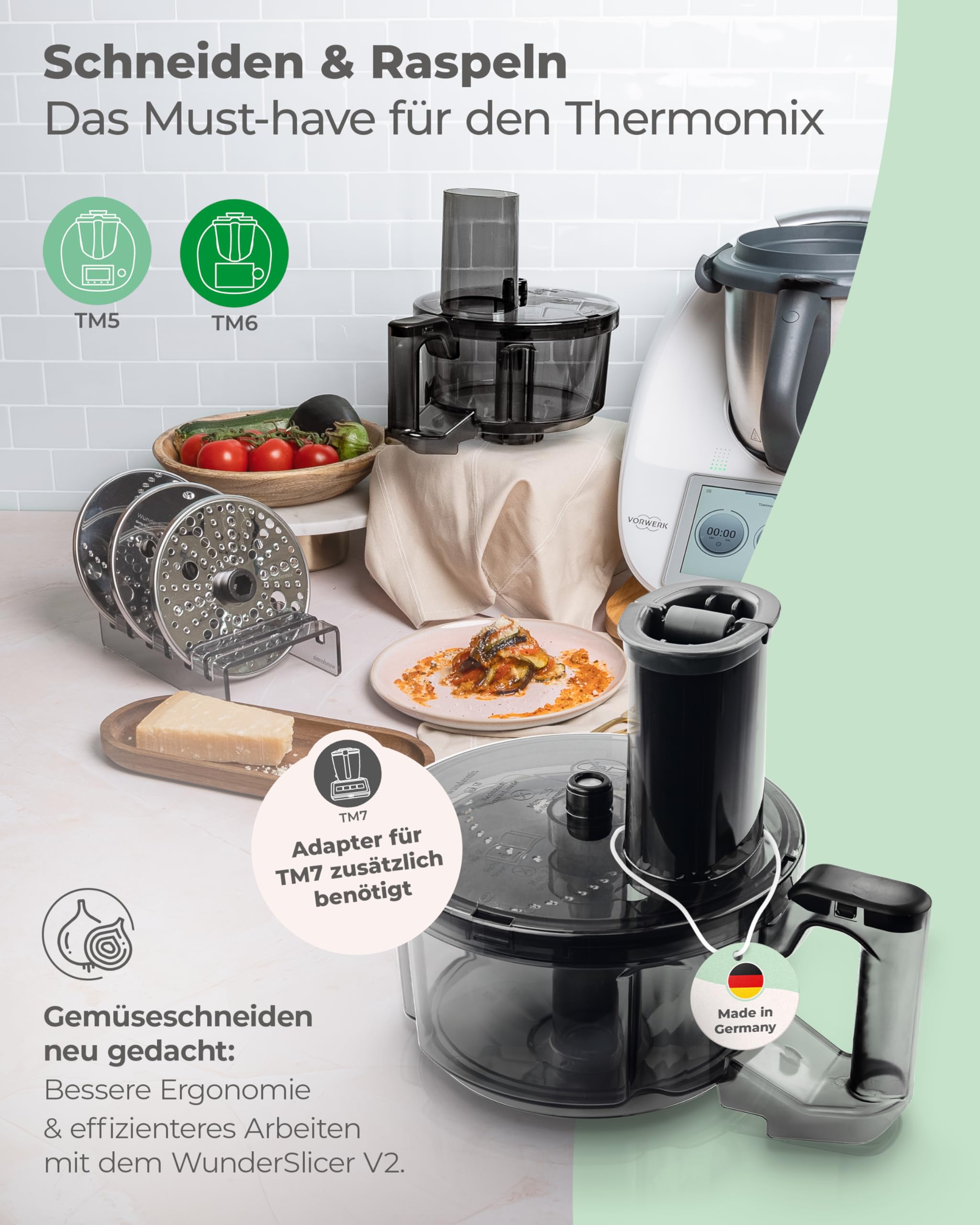 Wundermix - WunderSlicer® V2 Gemüseschneider für TM6, TM5 | Gemüse & Obst schneiden & raspeln im Thermomix, innovative Küchenhilfe, Made in Germany