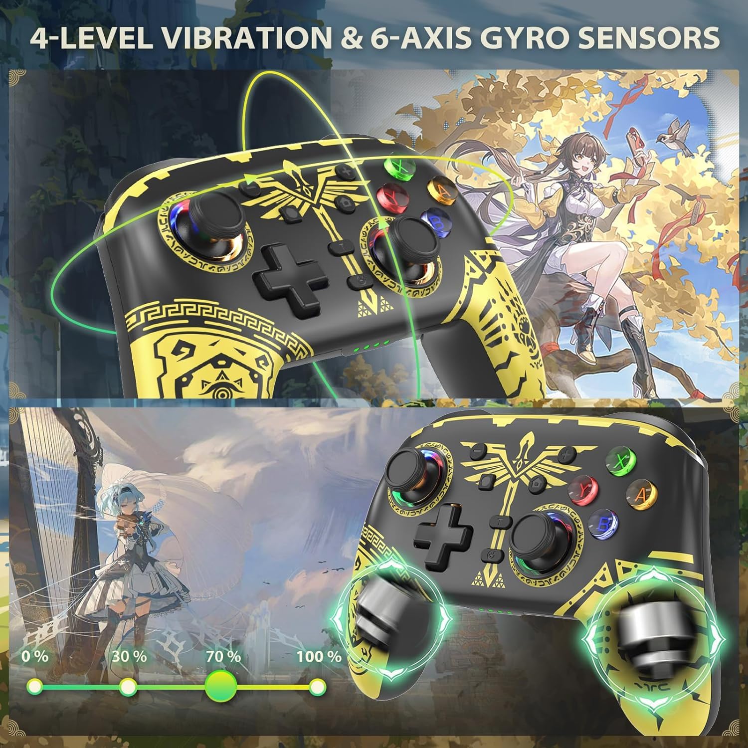 YTEAM Wireless Controller für Switch/OLED/Lite, Bluetooth Gamepad mit LED, Vibration, Turbo, Bewegungssteuerung, kompatibel mit PC, Android, Apple MFI, Steam