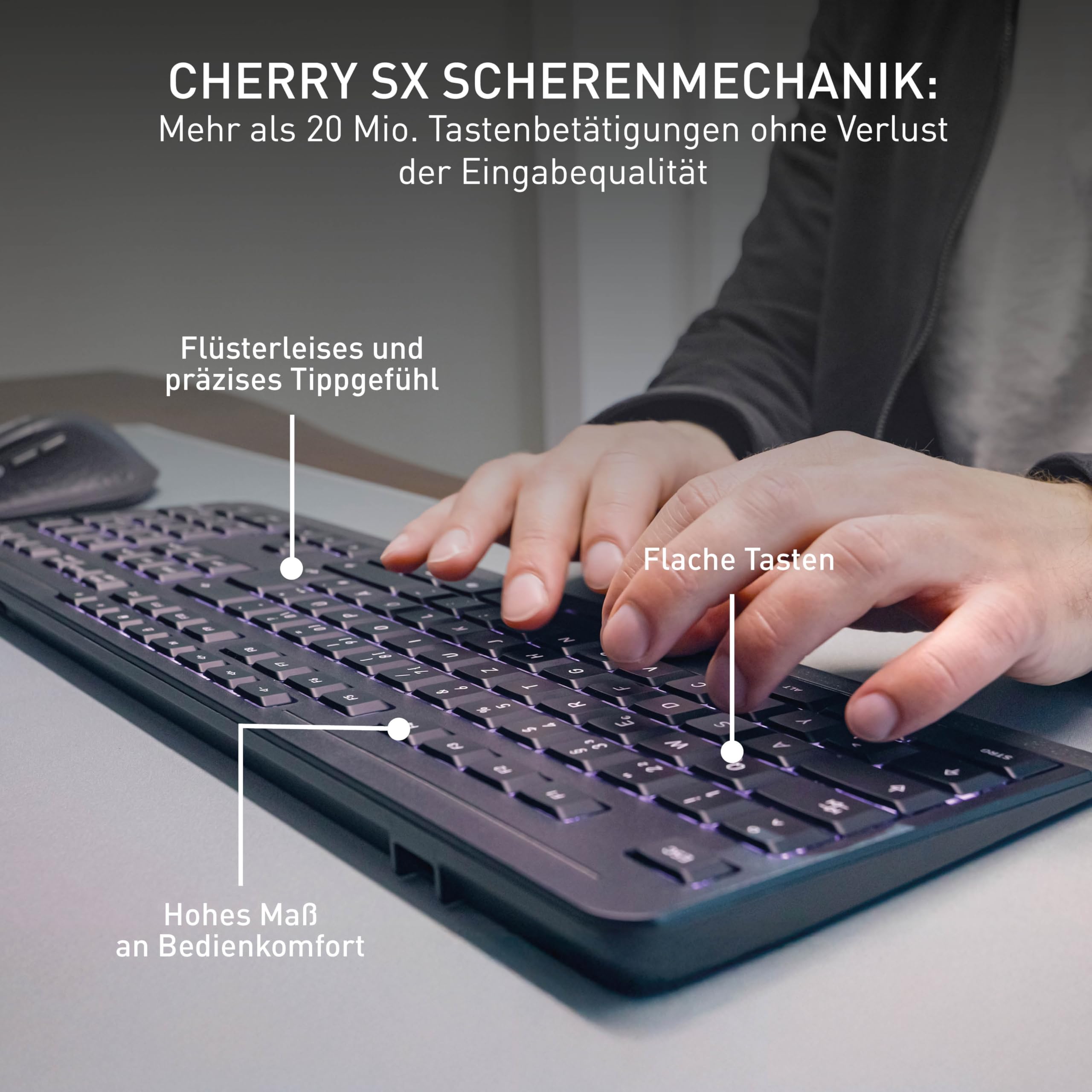CHERRY Stream Keyboard Ultimate, Kabellose Multi-Device-Tastatur für bis zu 4 Geräte, US-Layout (QWERTY), Bluetooth, 2,4 GHz & Kabel, Beleuchtet, Schwarz