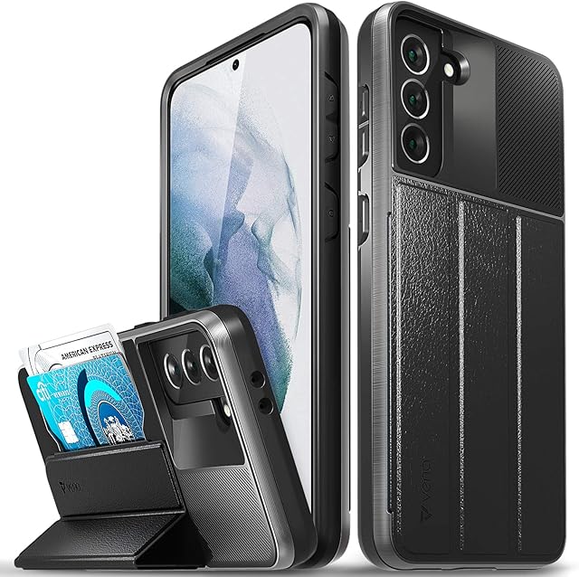 Vena vCommute Wallet Case Compatible with Samsung Galaxy S21 Plus / S21+ (6.7"-inch), (Military Grade Drop Protection) Flip Leather Cover Card Slot Holder with Kickstand - Space Gray