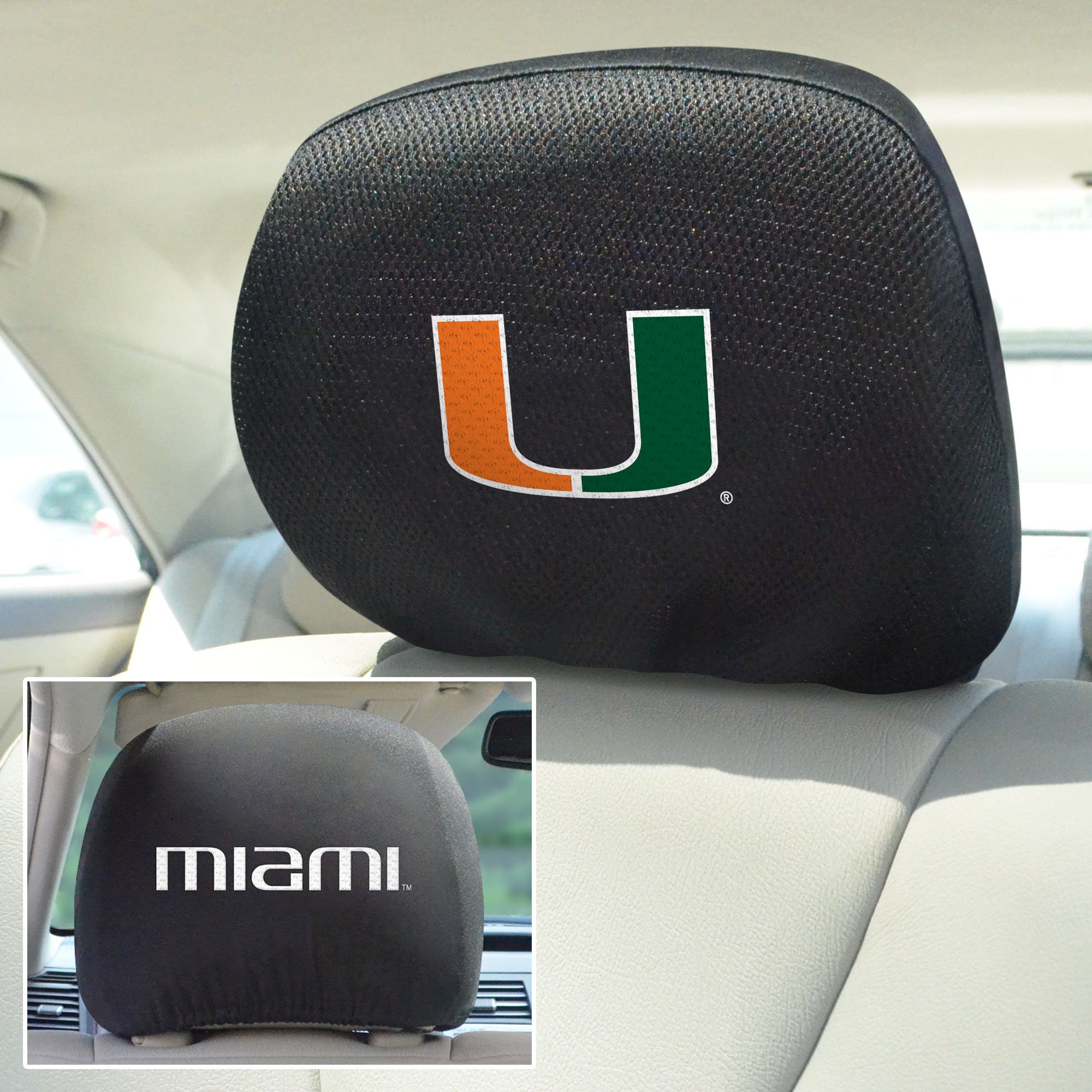 FANMATSFANMATS 12581 NCAA University of Miami Hurricanes Polyester Head Rest Cover