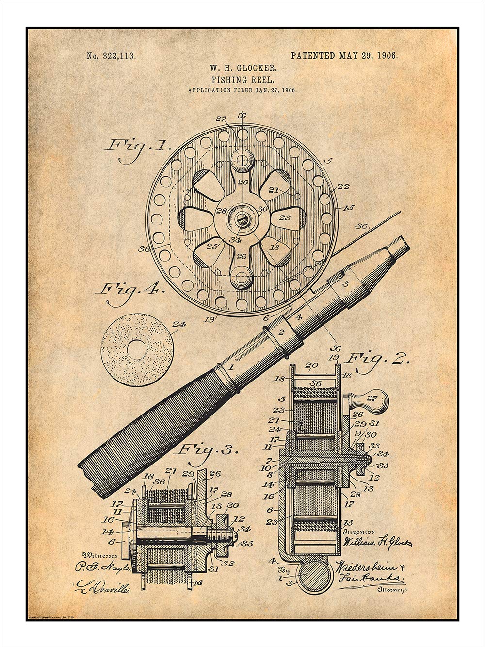 Amazon.com: Studio 21 Graphix 1906 Fly Fishing Reel Patent Print Art Poster  UNFRAMED Parchment 18" X 24": Posters & Prints