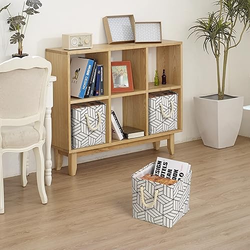 Miniatura 7 de Cesta de almacenamiento de tela 3 unidades Plegable de lona cuadrada plegable de lino organizador con asas para estantes, armario, ropa, guardería,
