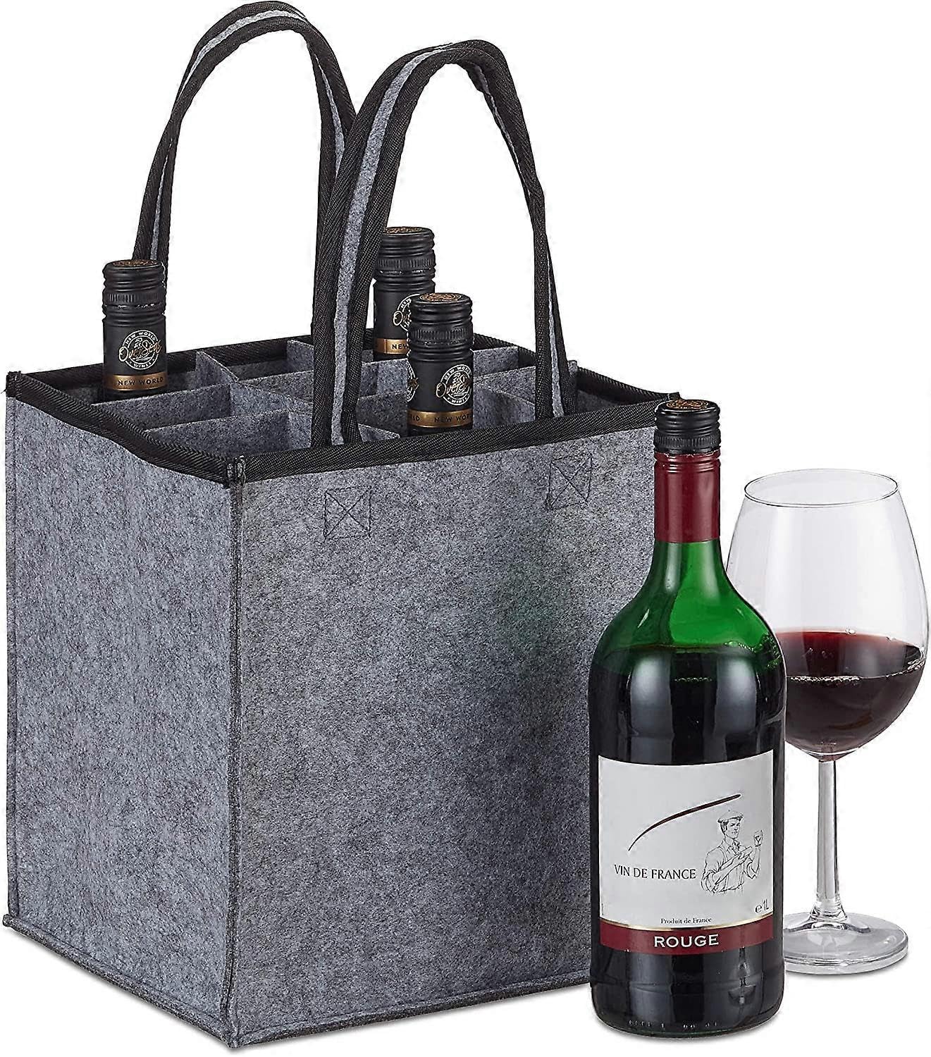 JOYHAPPST Relaxdays bottle bag, 6 bottles, bottle carrier for wine, beer, empties collection container, 24 x 18 x 16 cm, grey, 1 piece