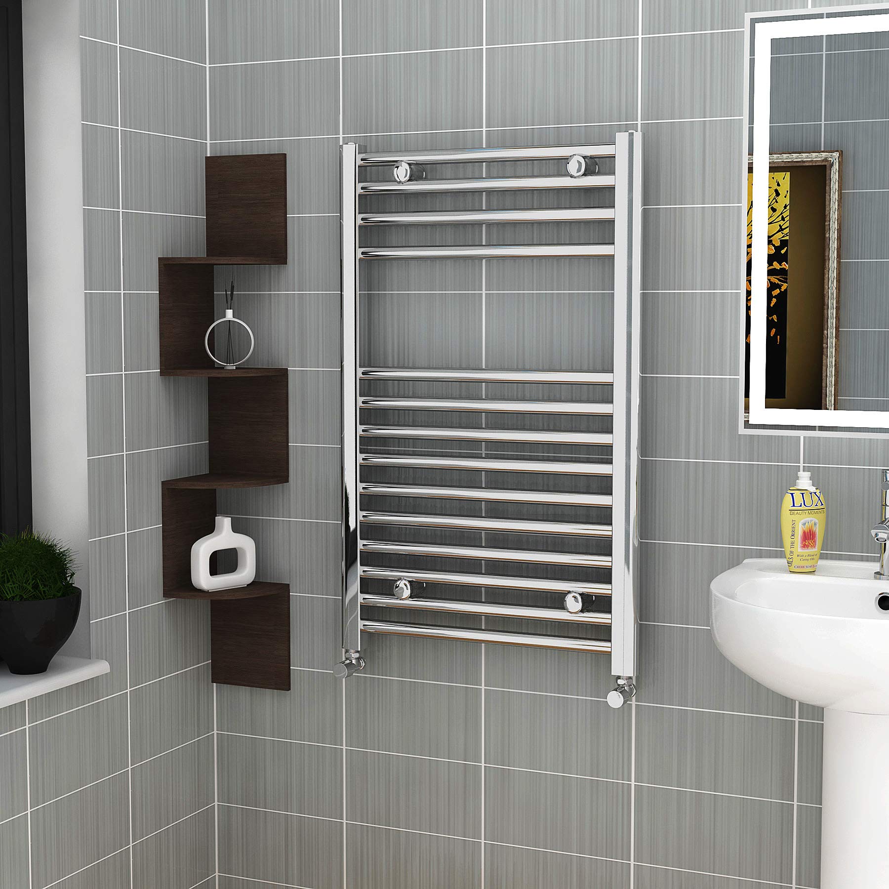 1800 x 600 mm Straight Heated Towel Rail Chrome Bathroom Ladder Radiator