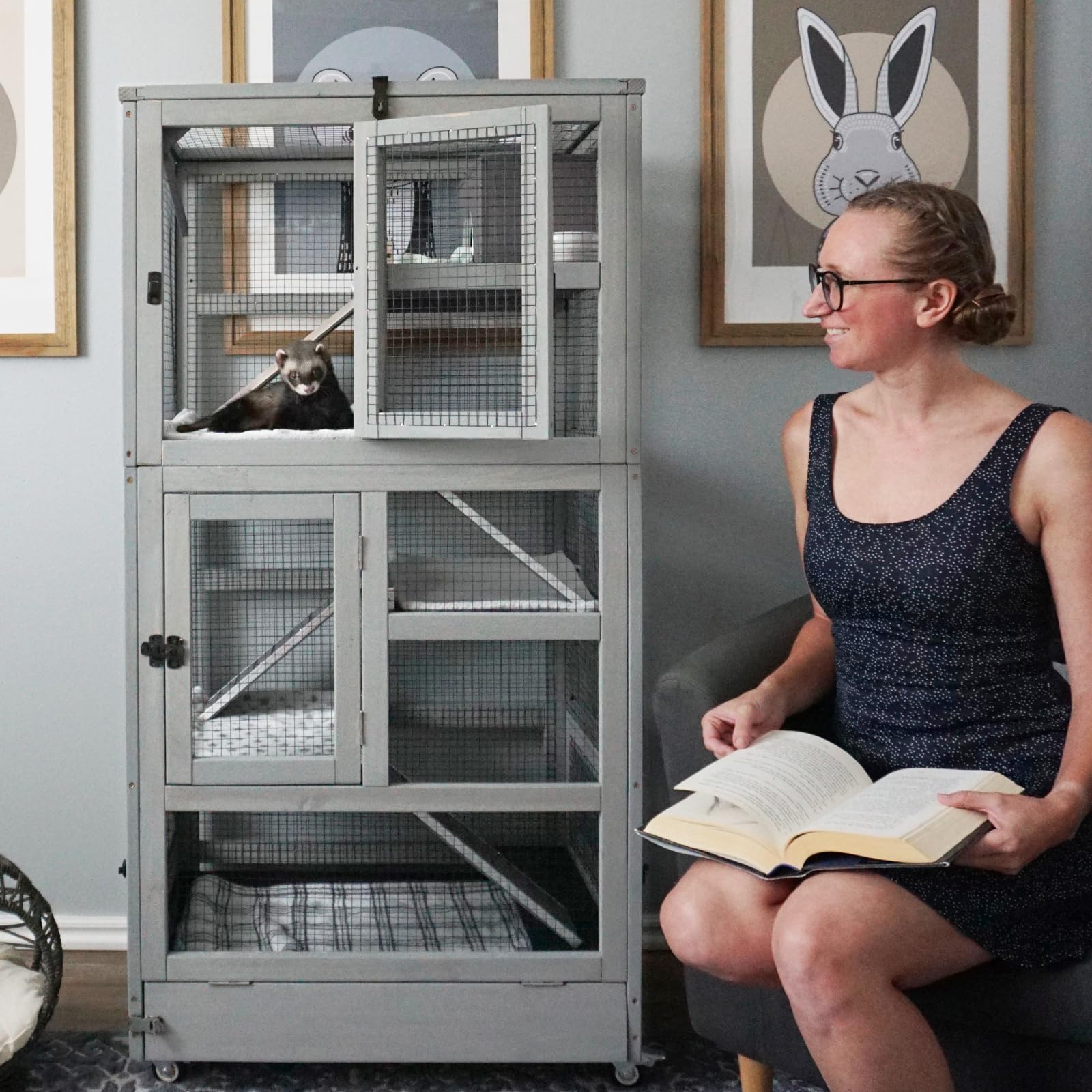 5 Level Critter Cage with Feeder, Small Animal Hamster Cage Hutch for Ferret Bunny Indoor Outdoor