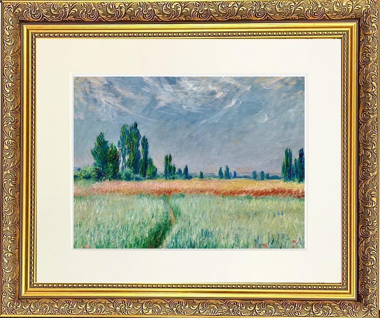 Flower Fields 1 Mounted & Framed Print in Gold Dahlia Frame 22 x 18 Inch