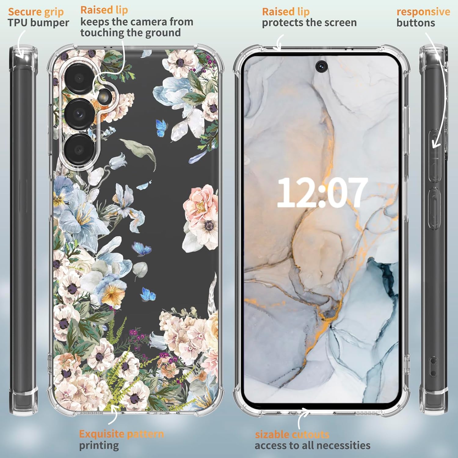 for Samsung Galaxy A16 Case 5G 6.7", [10FT Military Grade Drop Test] Marble Planet Soft Slim TPU Protective Shockproof Phone Case Cover (Elegant Blossom) - Image 5