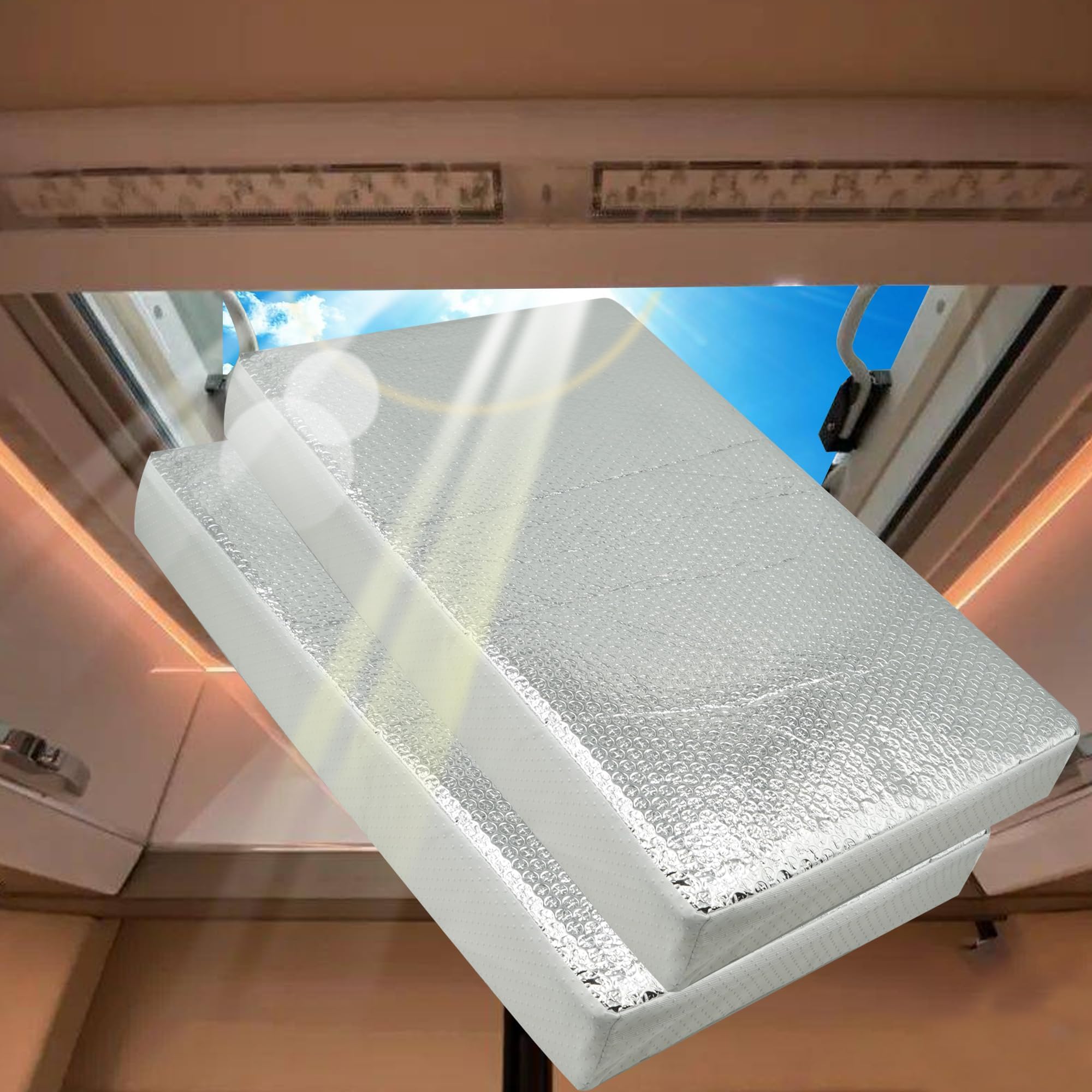 2PCS 22"x14"x3" Universal RV Vent Insulator, RV Skylight Cover with Reflective Surface, Skylight Shade Energy Savings Sunroof Fits for 22 Inch X 14 Inch RV/for Camper Vents