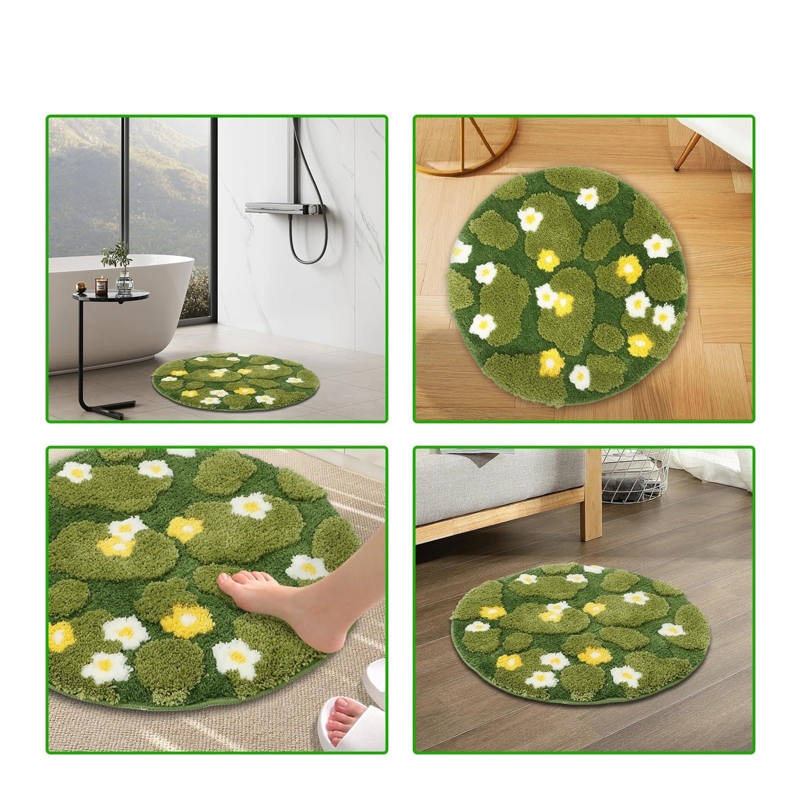 Tappetino da bagno in muschio carino Tappeto con motivo floreale in microfibra Diametro 60/80 CM rotondo antiscivolo for soggiorno Pavimento del(80 CM-1Pc)