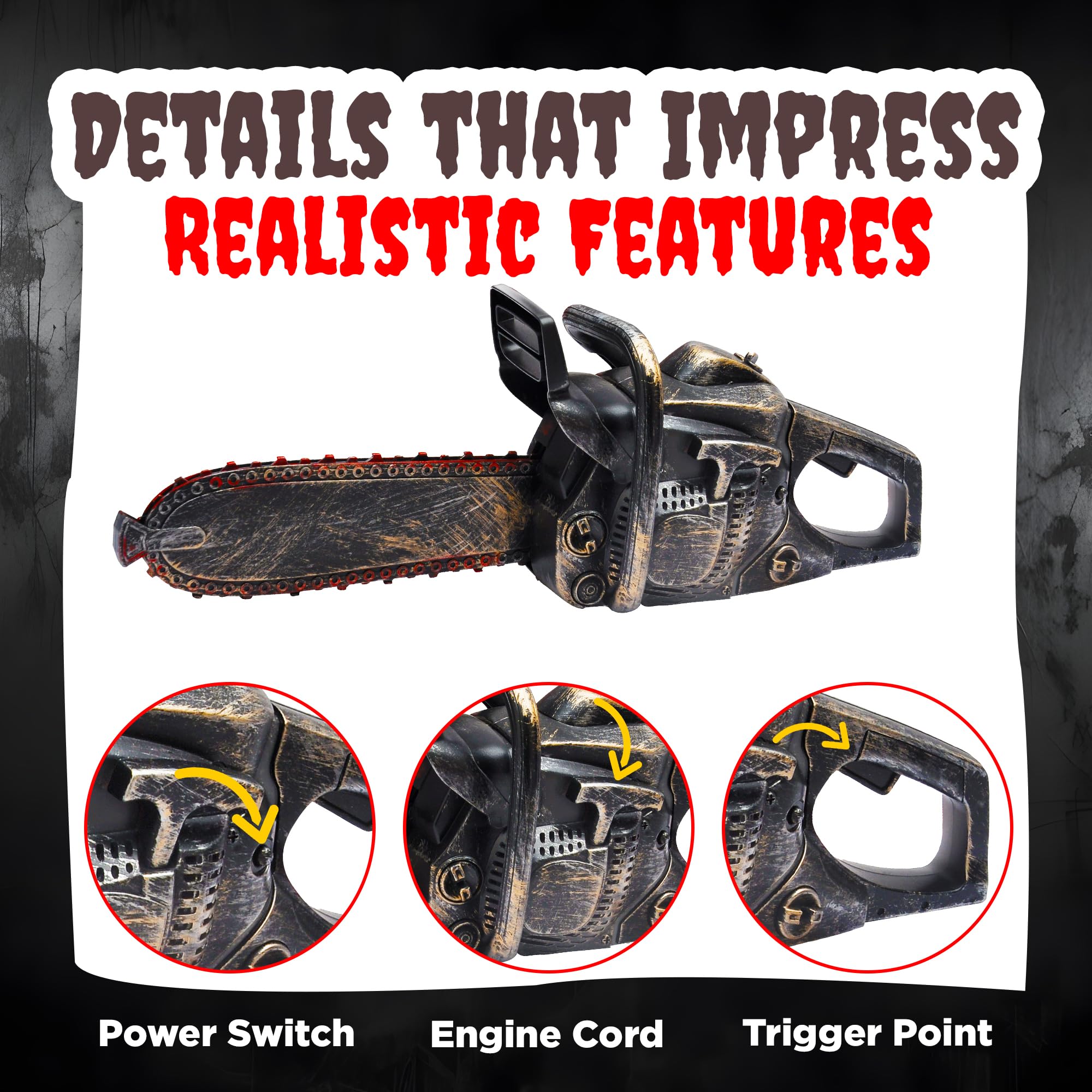 16" Bloody Rusty Electric Chainsaw - Battery Operated Chainsaw Massacre Role Play Accessory with Motion & Sound Effects for Halloween Cosplay Prop, Decorations