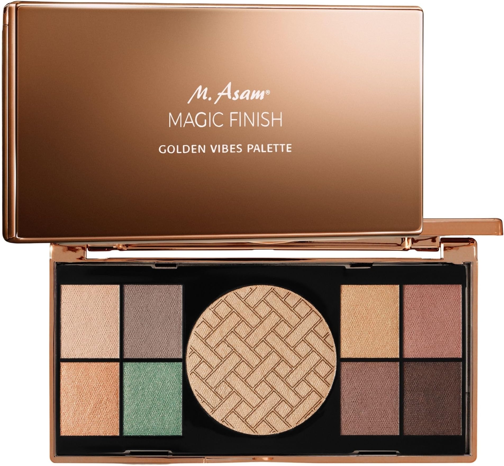 M. AsamMAGIC FINISH Golden Vibes Eyeshadow & Highlighter Palette (8 x 0.03 oz + 1 x 0.21 Oz) - Eyeshadow Palette with 8 harmonizing eyeshadows, one highlighter & integrated mirror, High Color Payoff