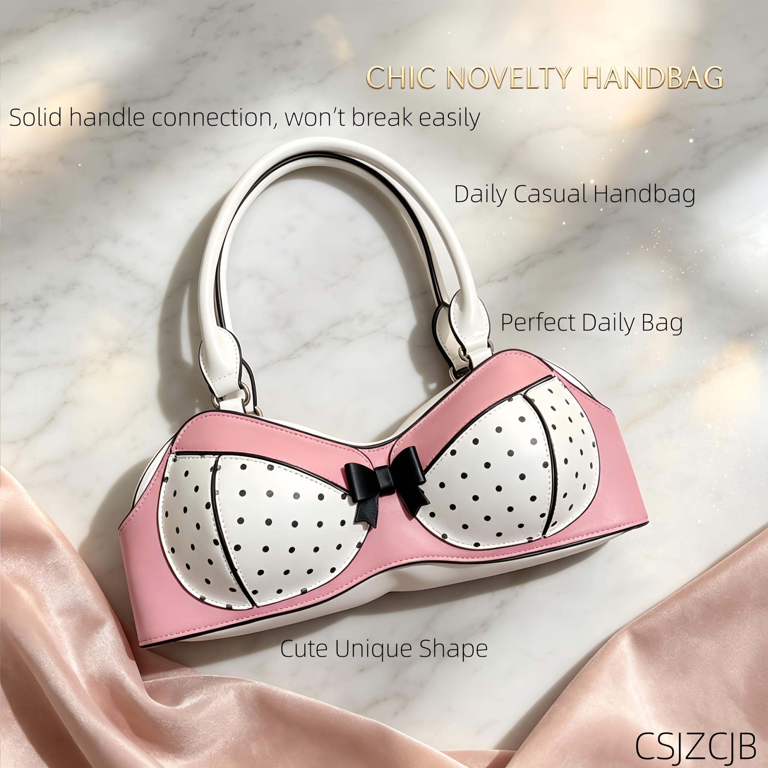 Bolso de hombro con forma de sujetador, bonito bolso de coqueta de lunares | Bolso de mano de piel sintética con lazo de lunares para mujer