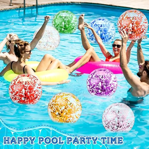 Miniatura 5 de Liliful 18 bolas de playa gigantes inflables con purpurina, bolas de playa transparentes de 23.6 pulgadas y 15.7 pulgadas, bola de piscina con